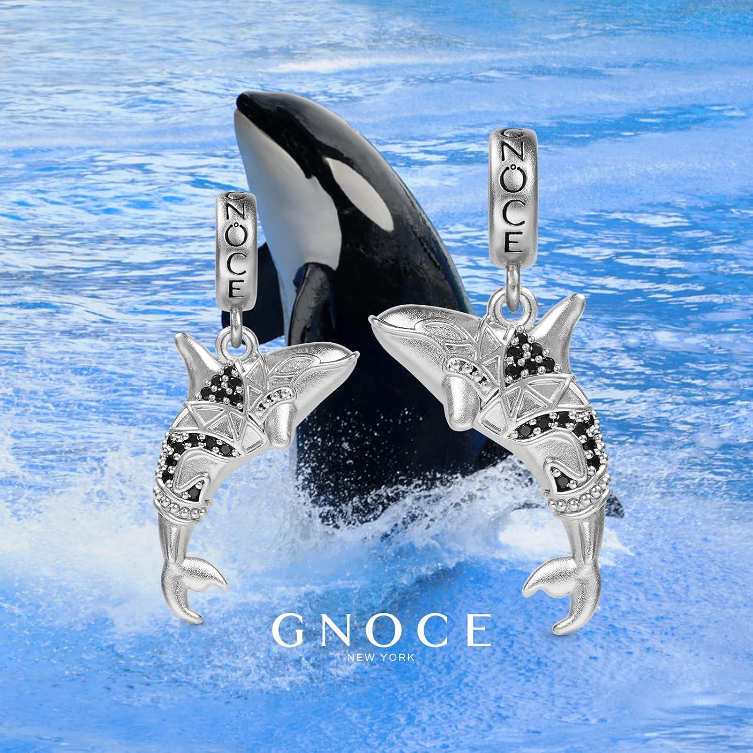 GNOCE Killer Whale Orca Pendant Charm Sterling Silver Dangle Charm Fit Bracelet/Necklace Gift For Women Wife Birthday