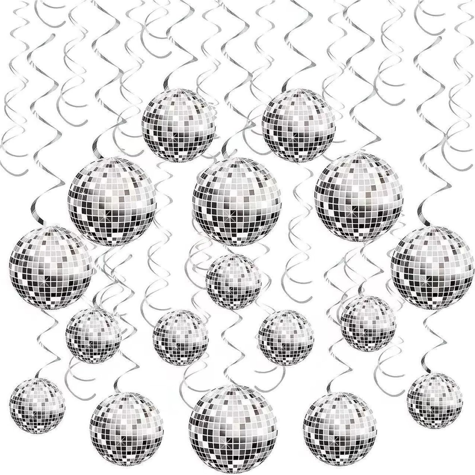 Gqunit Gold 48Pcs Disco Ball Decorations, Disco Party Decor 70S Disco Ball Hanging Swirls Party Hanging Streamer Silver Ceiling Decor