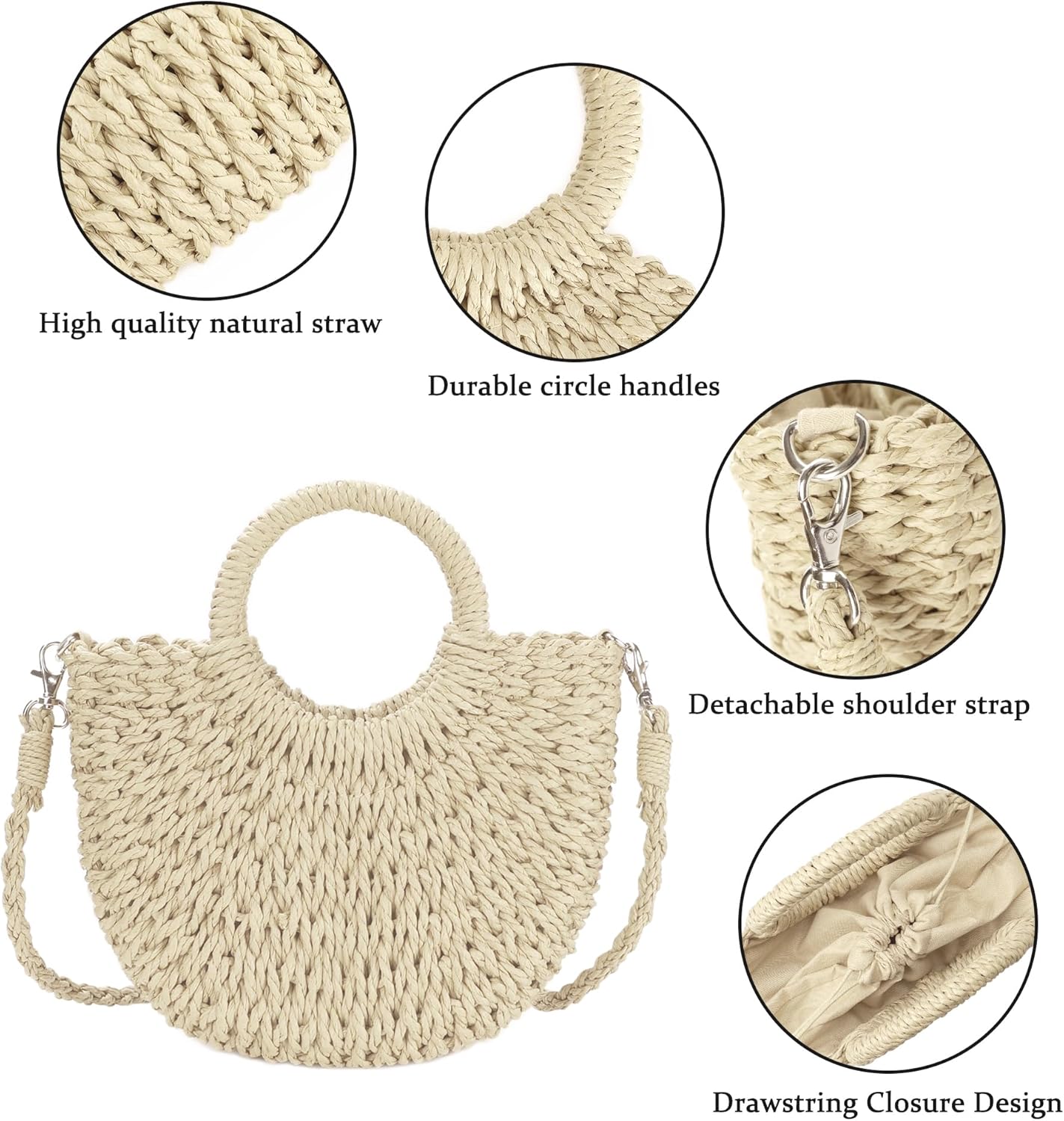 Womens Straw Beach Bag Woven Crossbody Shoulder Bags Top Handle Satchel Handbag Purse for Summer - Image 4