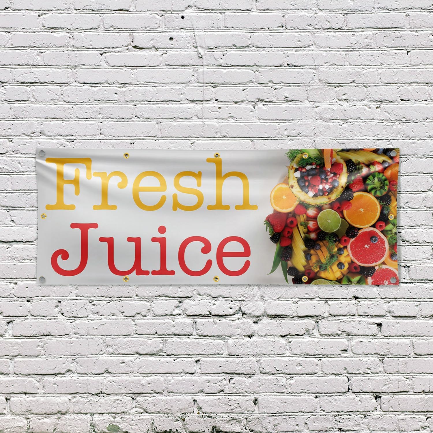 Fresh Juice Banner Sign 48 Inch x 96 Inch | 13 oz Vinyl with Metal Grommets | Heavy-Duty Single-Sided Outdoor Durable Printed High-Quality Weatherproof | Made in the USA