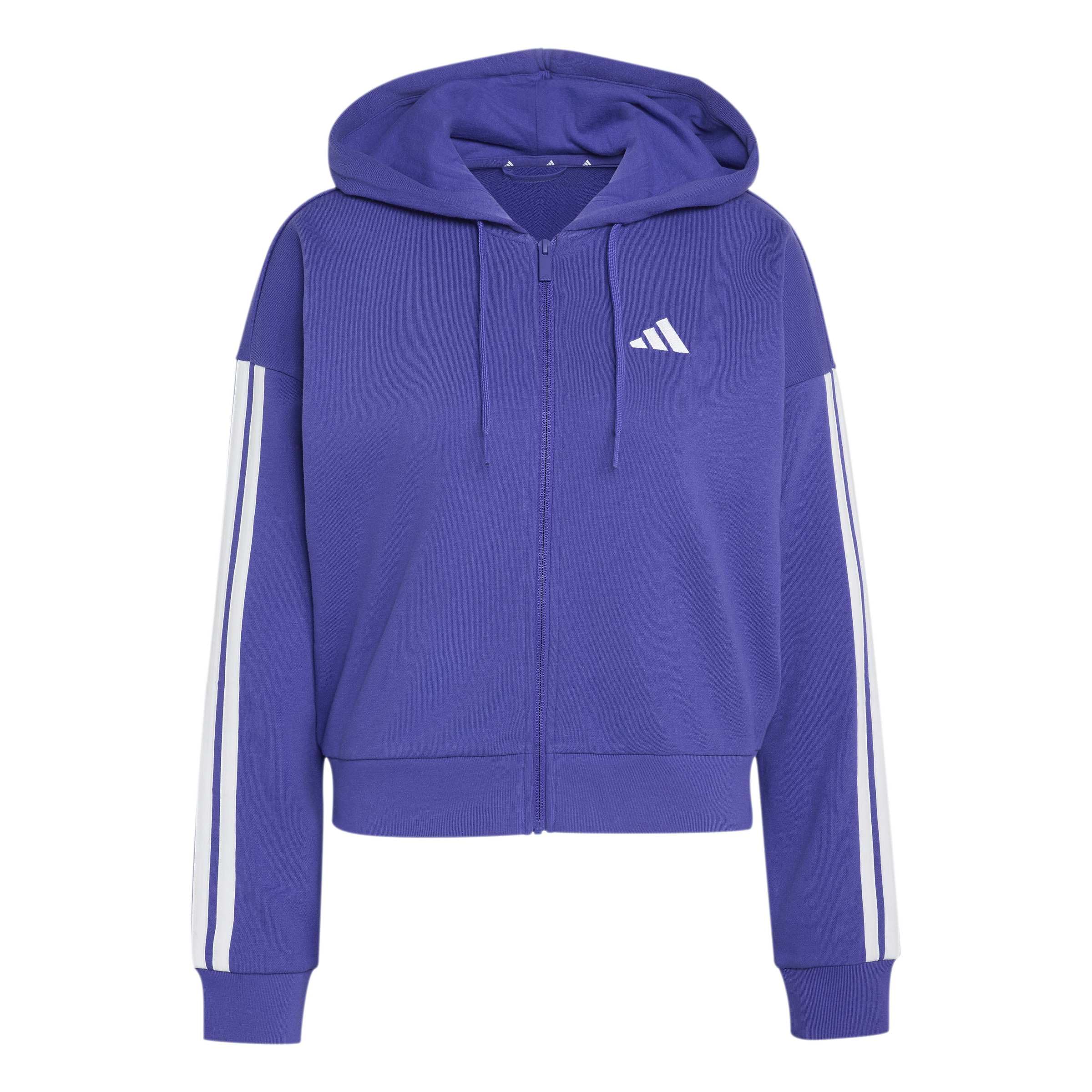 adidas Damen Essentials 3-Stripes French Terry Full Zip Hoodie Sweatshirt, Pure Purple/White, XL