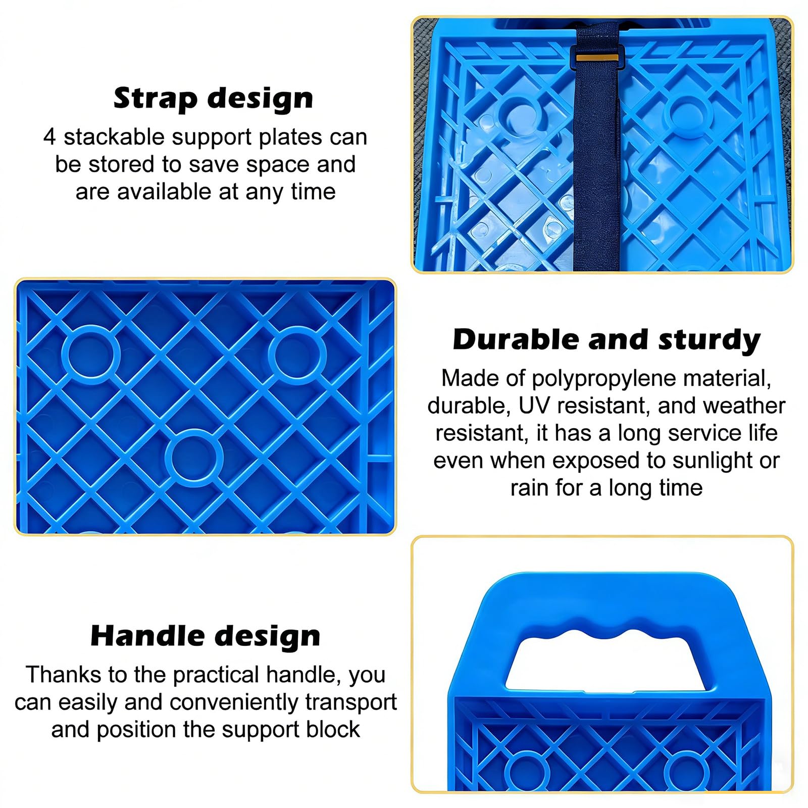 4 Pièces Coussin De Cric Pour Camping-Car,23 * 17CM Coussin De Support Pour Camping-Car Avec Poignée,Caravan Jack Pads,Coussinets De Cric De Caravane Pour Caravanes,Camping-Cars,Jusqu'à 3 T Max(Bleu)
