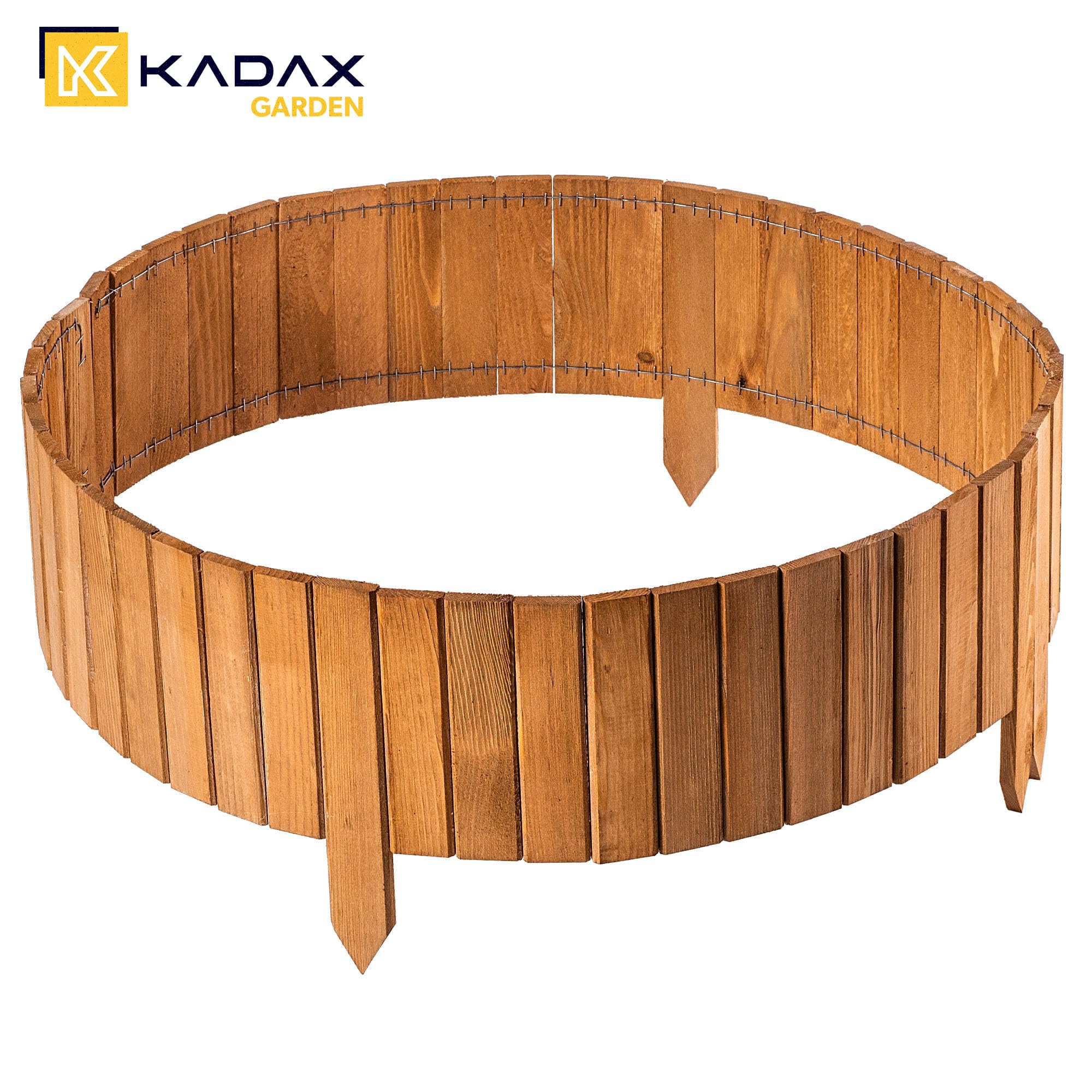 KADAX Borde para césped de madera, 116 x 20 cm, enmarcado de bancal, delimitación de jardín, valla de madera flexible, valla de jardín, valla para jardín, delimitación de bancal flexible, borde de