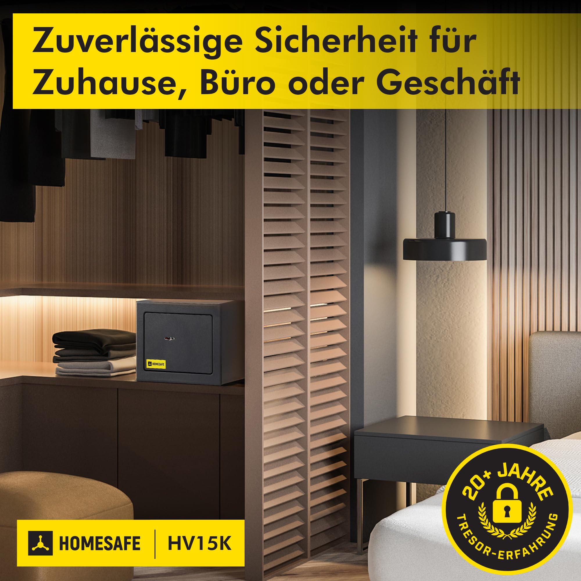 Homesafe HV15K Tresor Safe mit Schlüssel-Schloss, 15x20x17cm (HxWxD ), Carbon Satin Schwarz