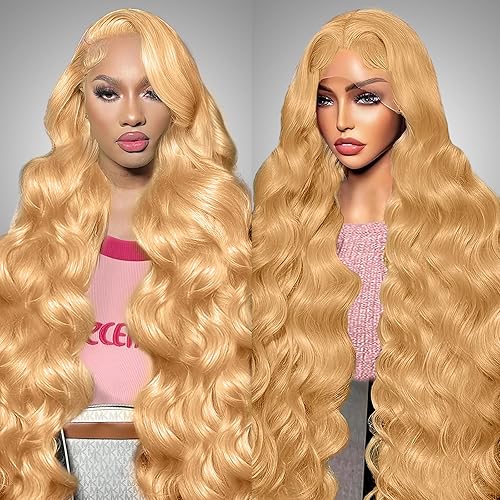 Honey Blonde Wig Human Hair 180% Density 13x6 HD Transparent Lace Frontal Wigs Human Hair Pre Plucked With Baby Hair 26 Inch Body Wave Wig 27# Colored Glueless Wigs Human Hair for Women
