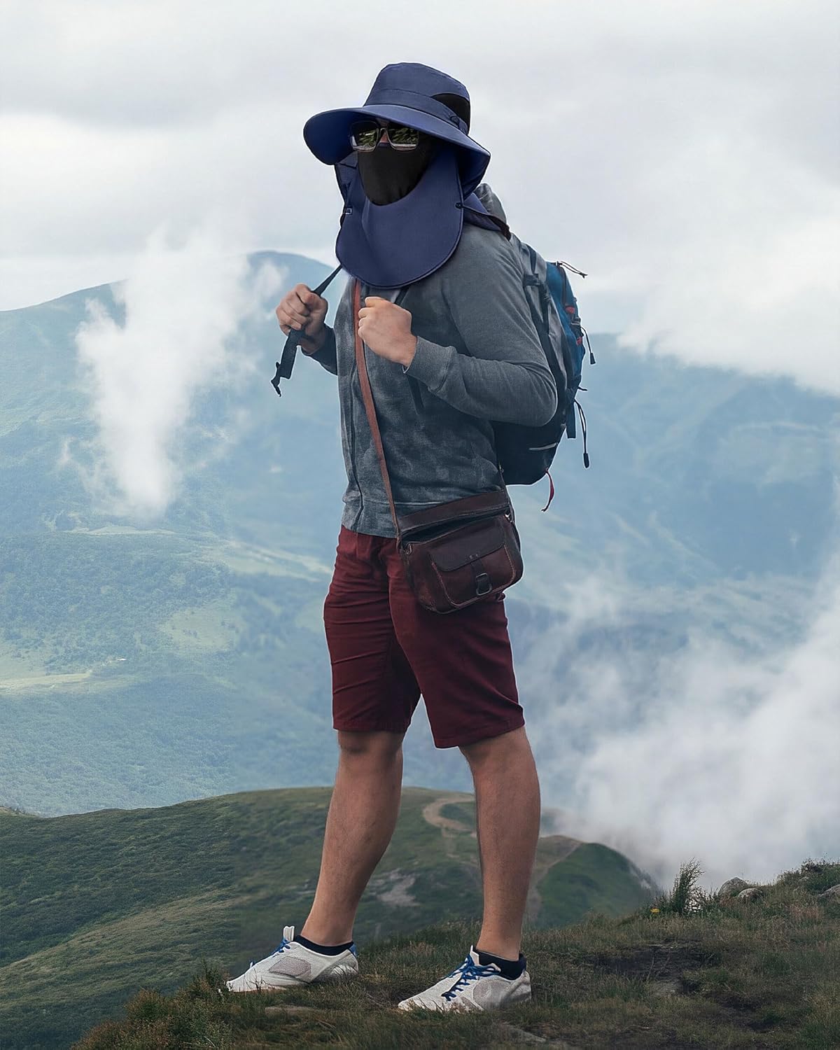 9 Pcs Summer Fishing Hat Women Men Sun Hats with UV Protection Wide Brim Outdoor Hat with Face Cover and Neck Flap Rollable Fishing Cap with Removable Face Flap for Gardening Hiking Beach, 6 Colors