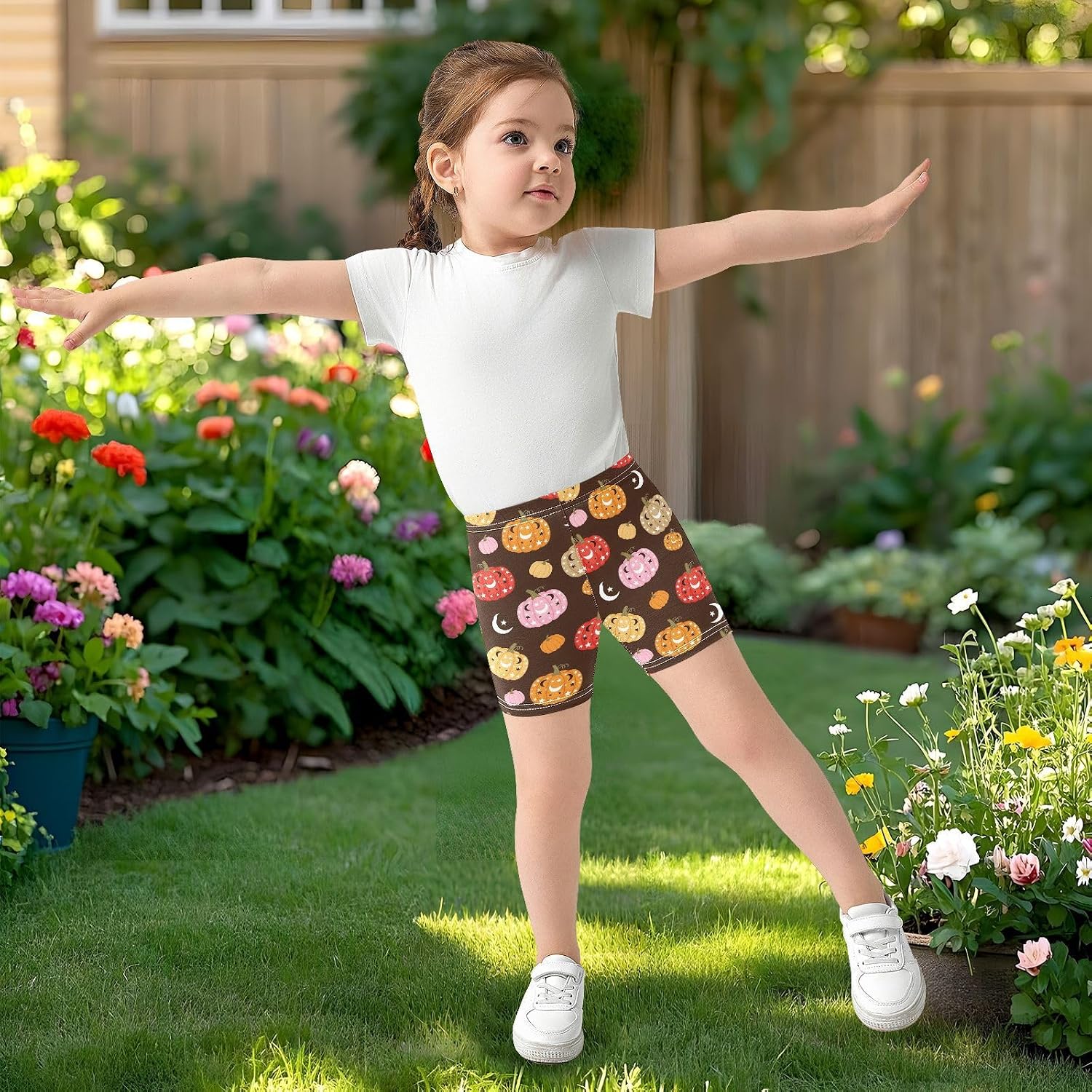 Halloween Pumpkin Brown Girls Bike Shorts Toddler Soft Cotton Active Under Dress Shorts