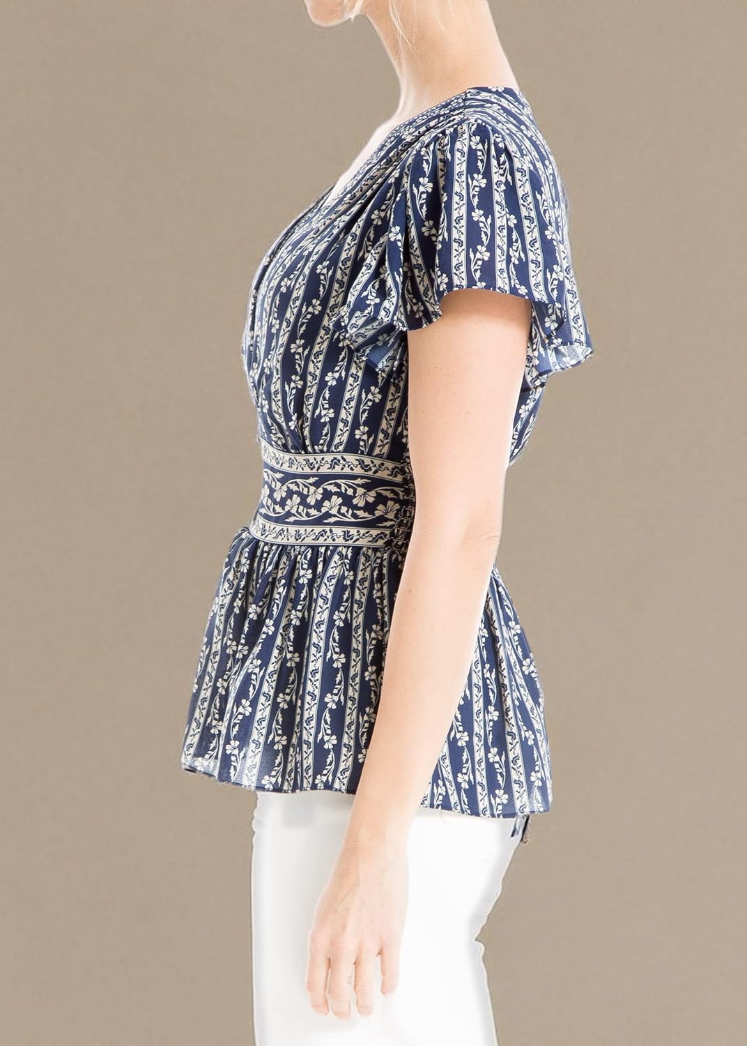 Max Studio Womens Crepe V-Neck Flutter Sleeve Peplum BlouseBlouse - Image 4