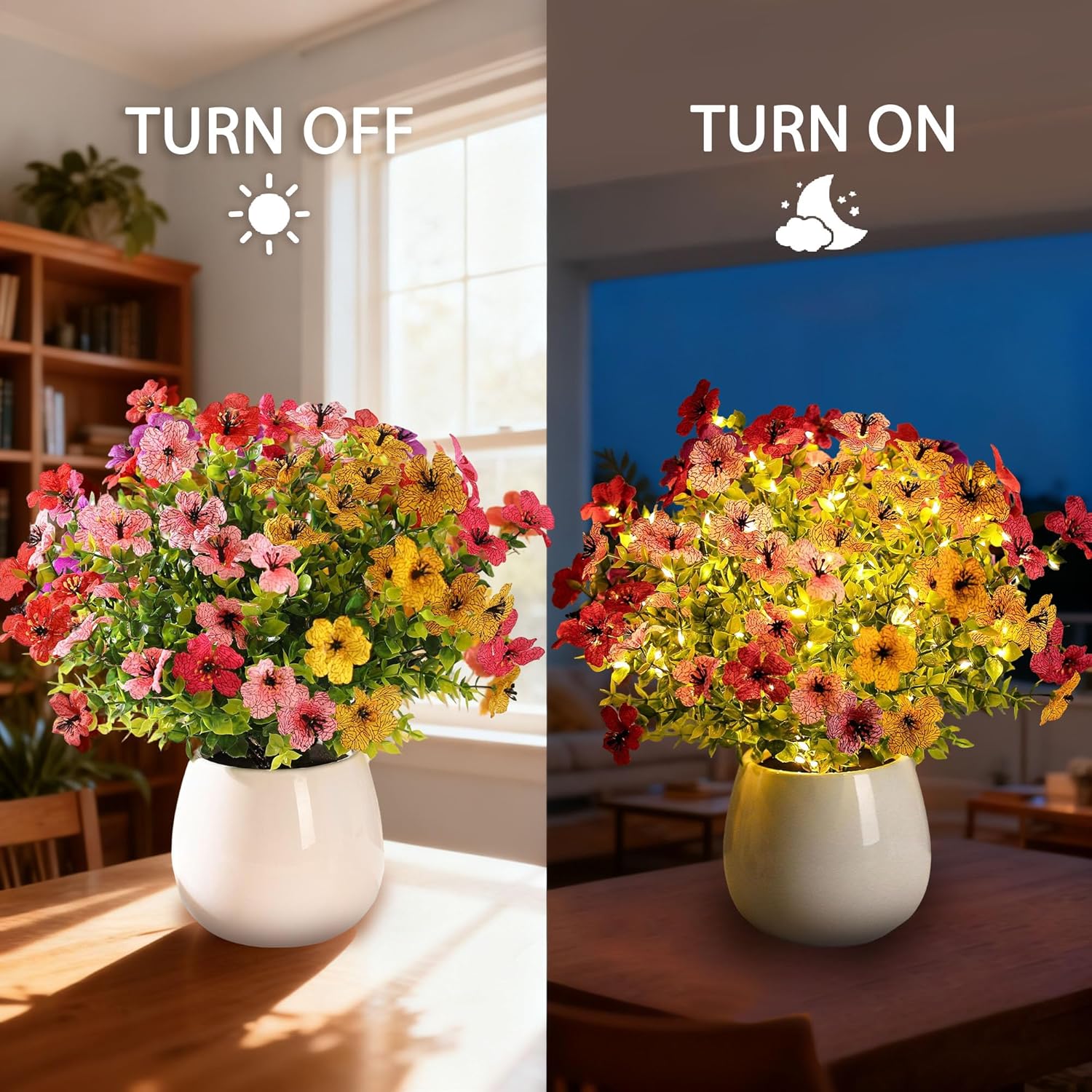 WSYEAR Artificial Flower Lamp for Indoor Home Decoration, UV Resistant Fake Silk Flowers, Realistic Faux Plants for Outside Indoor Porch Patio Window Box Planter Home Decor