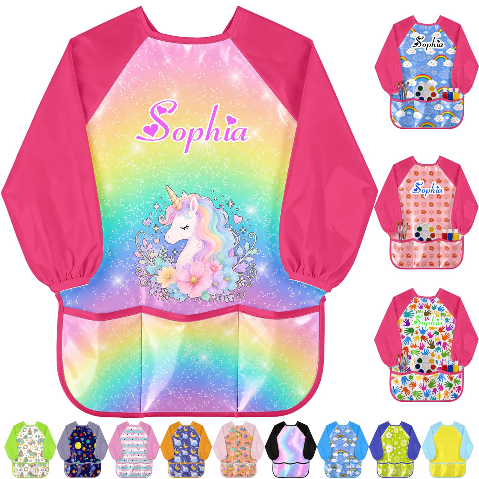 Personalised Kids Art Smock Custom Name Waterproof Toddlers Painting Apron