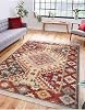 RealHomes Kırmızı Zeminde Etnik Motifli Kilim Desenli Avangarde Vintage Salon & Oturma Odası Saçaklı Halı HaliDik-Deluxe-11162, 160 x 230
