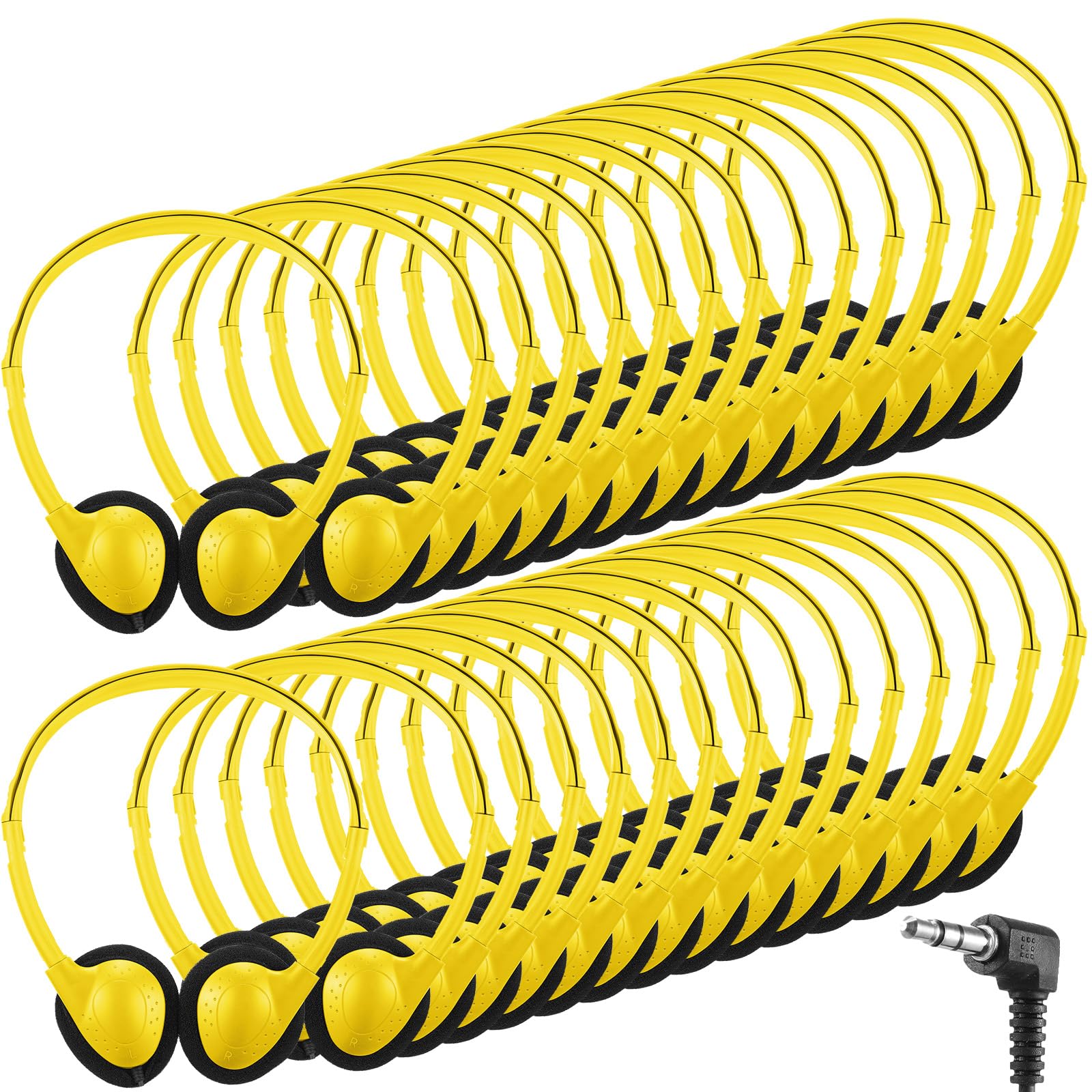 Konohan 30 Pack Headphones Bulk Classroom Headphones, Yellow, Classic