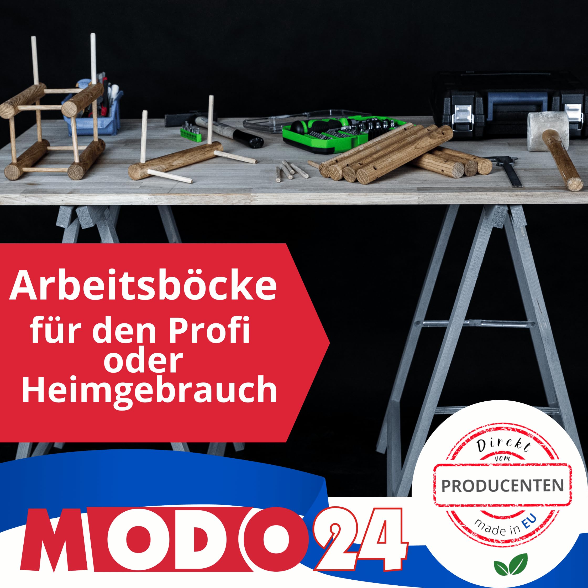 Holzbock Klappbock Arbeitsbock Tapezierbock Sägebock Montagebock Unterstellbock SDKM, 2er-SET, 73x73x44 cm, Natur unbehandelt