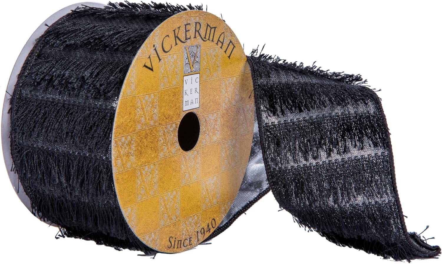 Vickerman 2.5" x 10 Yard Burgundy Fringe with Gold Backing Christmas Ribbon