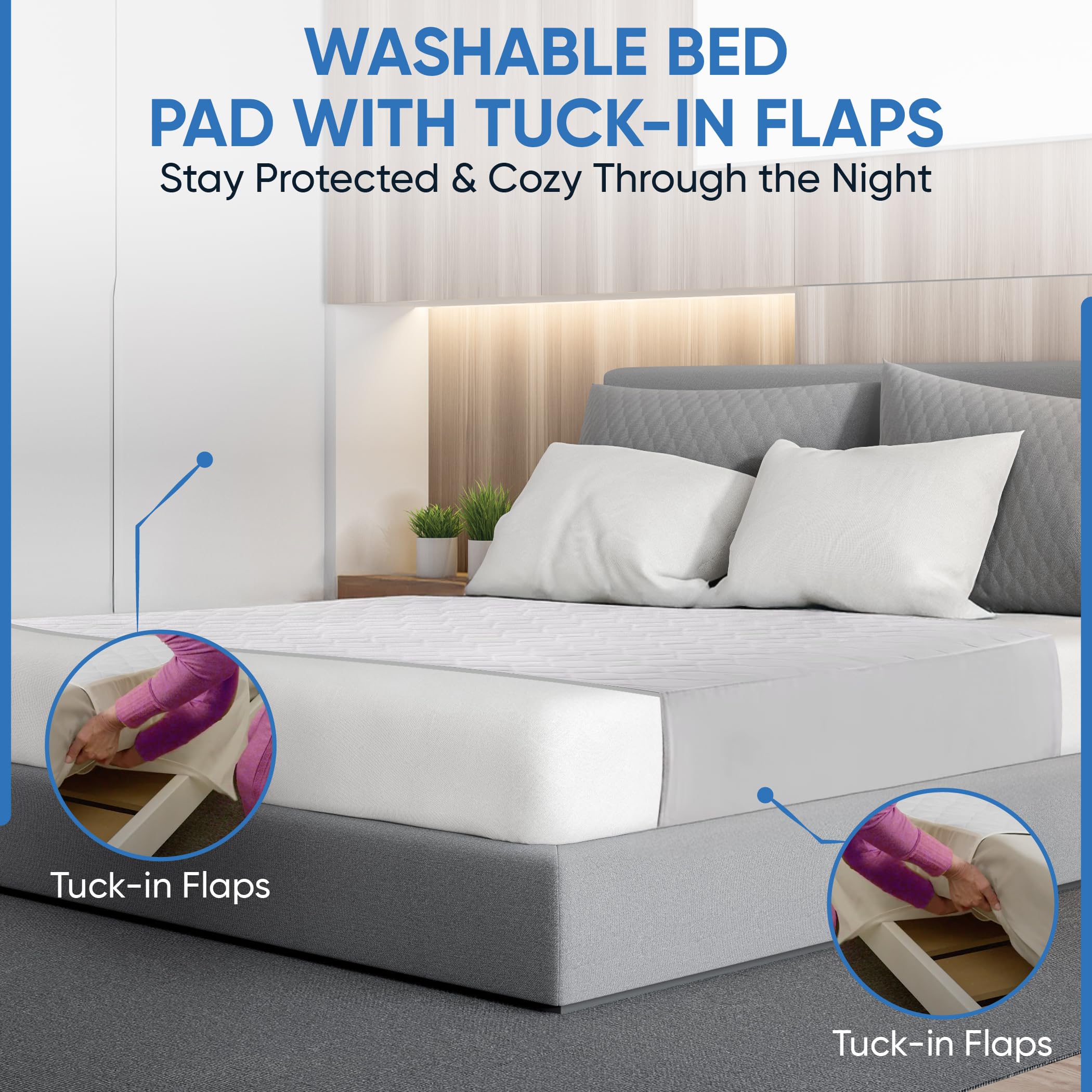 Lot de 2 alèses lavables pour incontinence - Blanc - 90 x 150 cm - Pour lit king size - Avec plis
