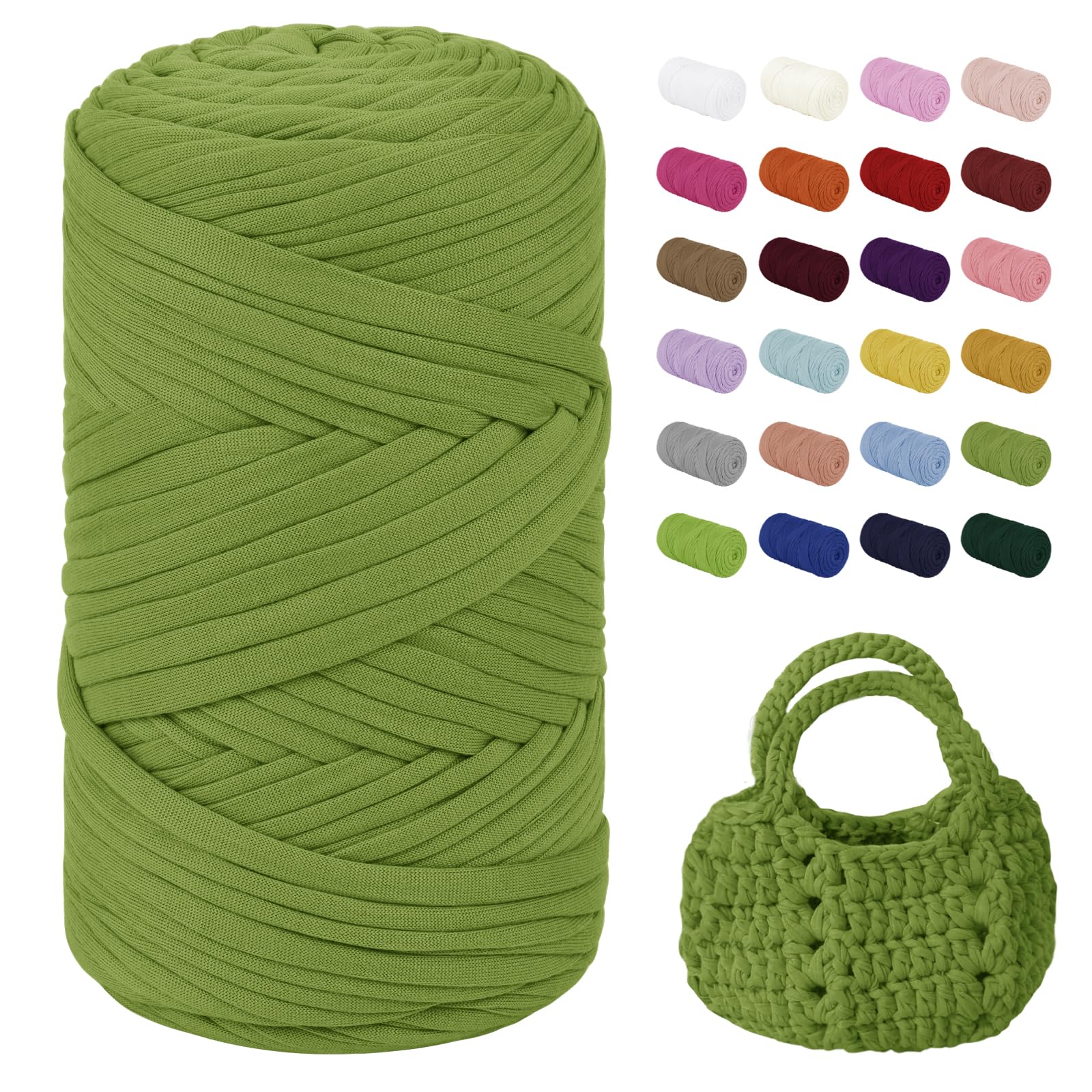 Uiopa T-Shirt Yarn, 400g/150m Chunky Crochet T Shirt Yarn, Polyester Elastic Fabric Ribbon for Crocheting Bags, Baskets, Home Decor, DIY Crafts (Green)