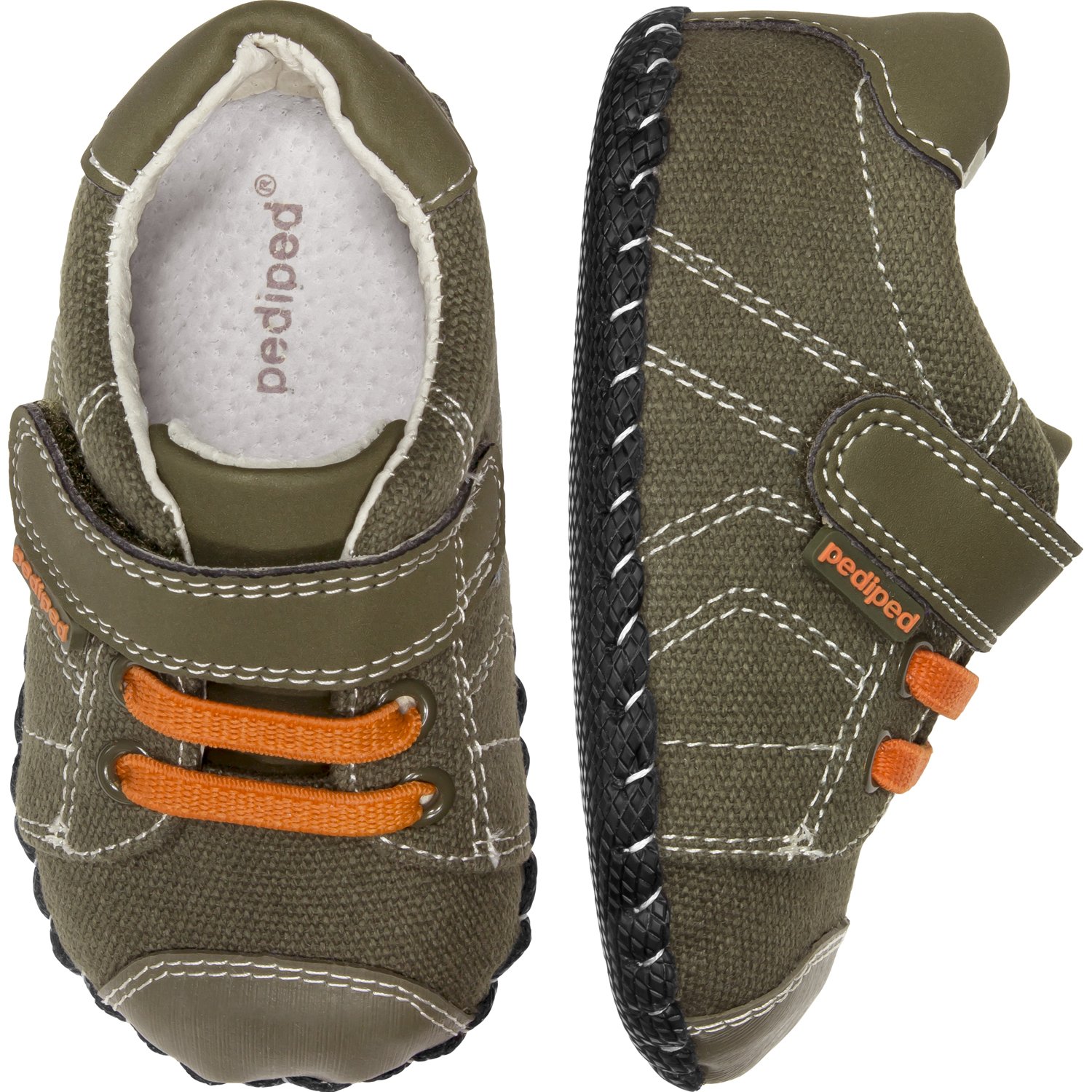 pediped baby boys Jake Originals Shoe - fashion sneakers, Olive Orange, 6-12 S US