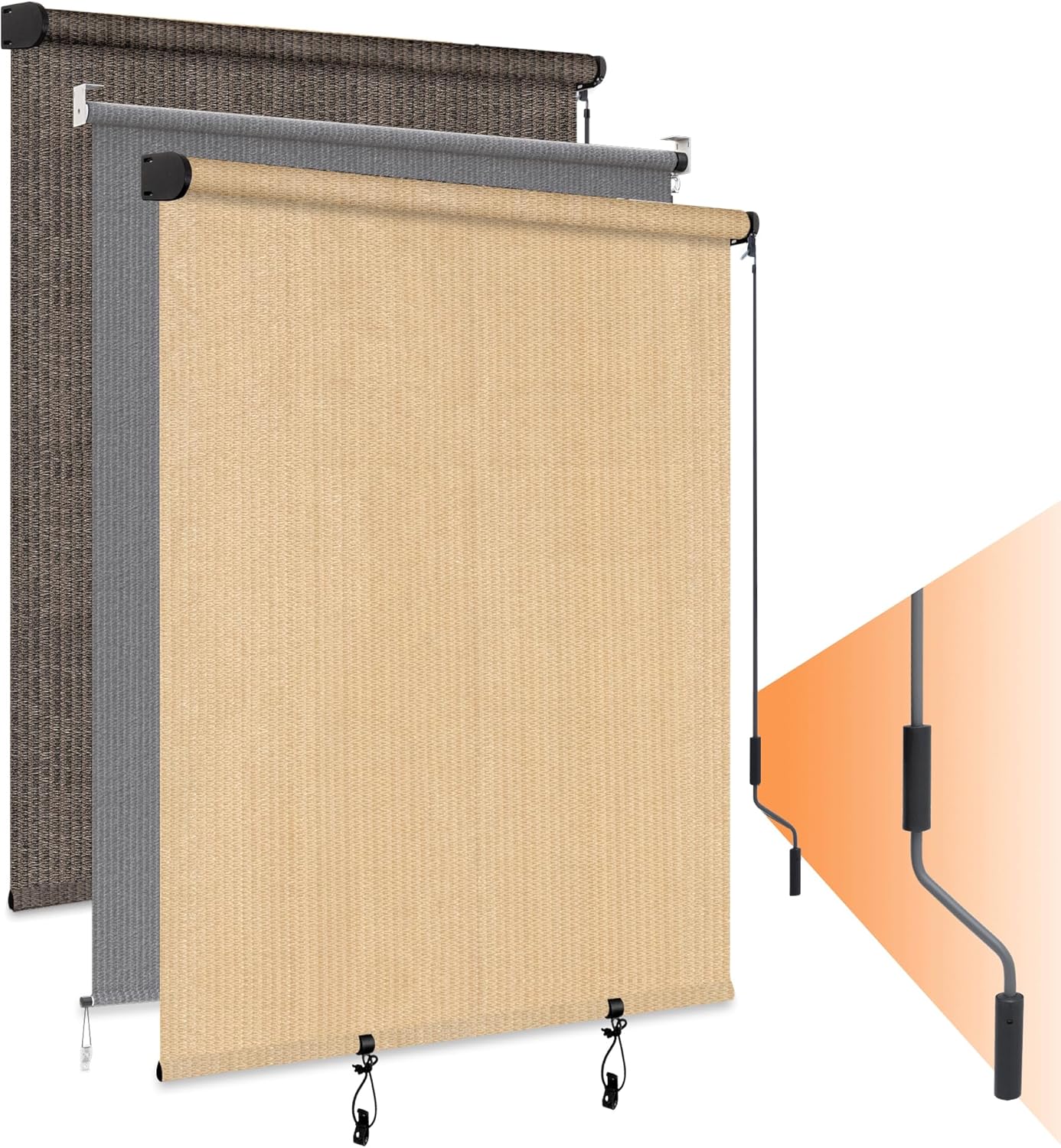 HOMEDEMO Outdoor Roller Shades for Patio, 8' x 8'(WxH) Khaki Roll up Shade for Outside?Sun Roller Shade Cloth Roll Blinds Cordless Waterproof for Porch Gazebo Pergola Balcony Backyard 96"W x 96"H Khaki