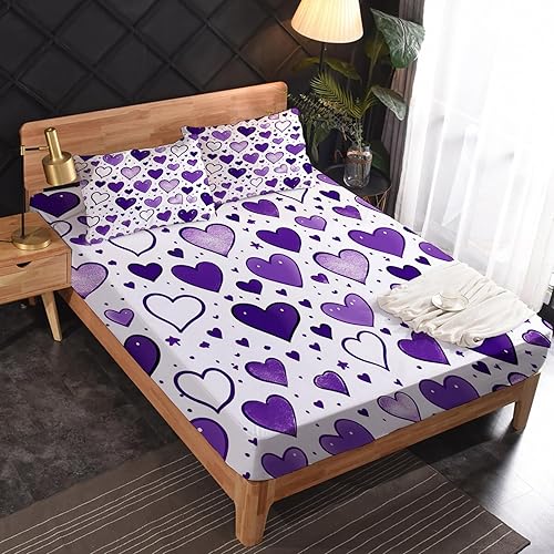 Miniatura 2 de zcsm Juego de sábanas de tamaño King con diseño de corazón, sábanas de microfibra suave y bolsillo profundo, sábanas y fundas de almohada estampadas