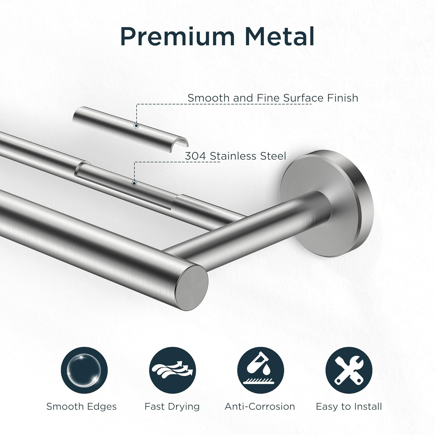 FORIOUS Double Towel Bar Racks Holder for Bathroom 24 Inch and Towel Ring, SUS304 Stainless Steel Modern Hand Towel Holder Rack Hanger Round for Bathroom Wall Mounted, Ideal for Bath, Kitchen, RV