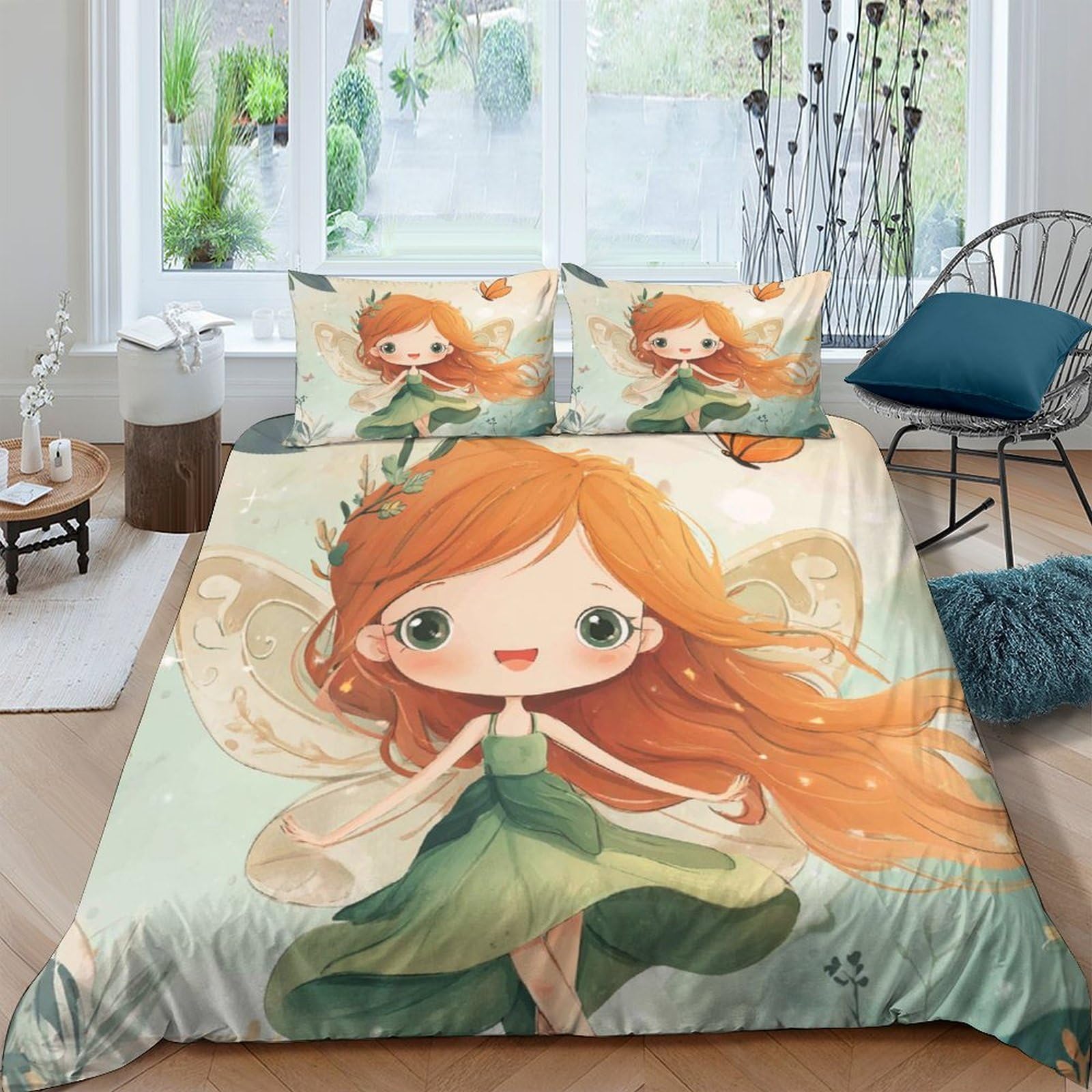 Ctjqhvkz Girls Style-3 3D Printed Redhead Fairy Fitted Sheet Microfiber Cartoon Mattress Cover For Bedroom Dorm Room Decor Single（135X200cm）