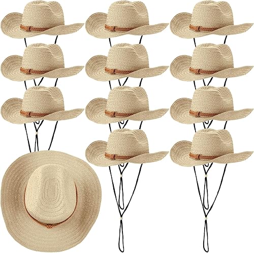 Miniatura 1 de JaGely Sombrero de vaquero de paja para hombres y mujeres, para fiesta occidental, protección solar, ala ancha, para verano, campamento, jardín,