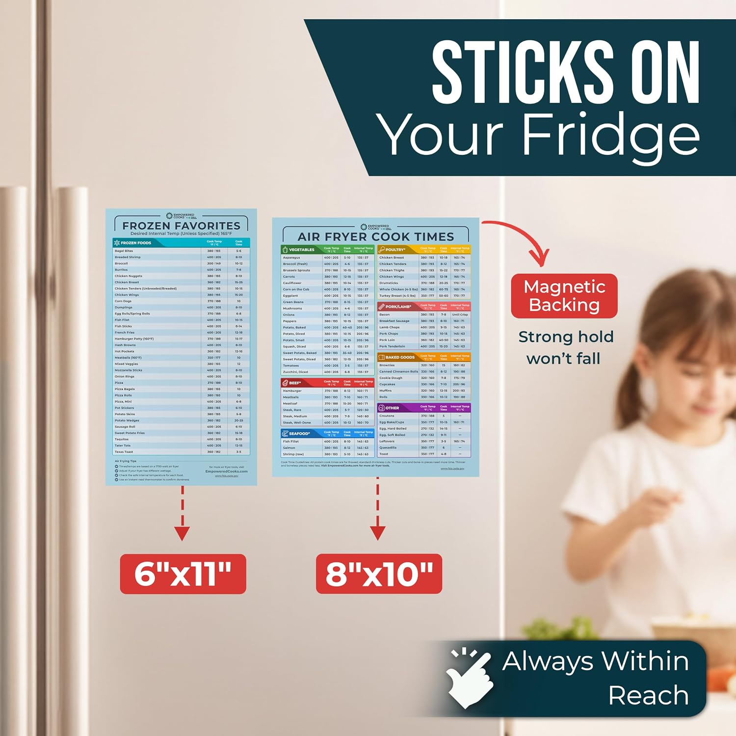 Cathy Yoder's Air Fryer Cheat Sheet Set, Air Fryer Accessories, AirFryer Cooking Guide Magnetic Cheat Sheet, AirFryer Cook Times Chart Magnet, Internal Food Temp for 80+ Popular Foods - Sea Blue image 5