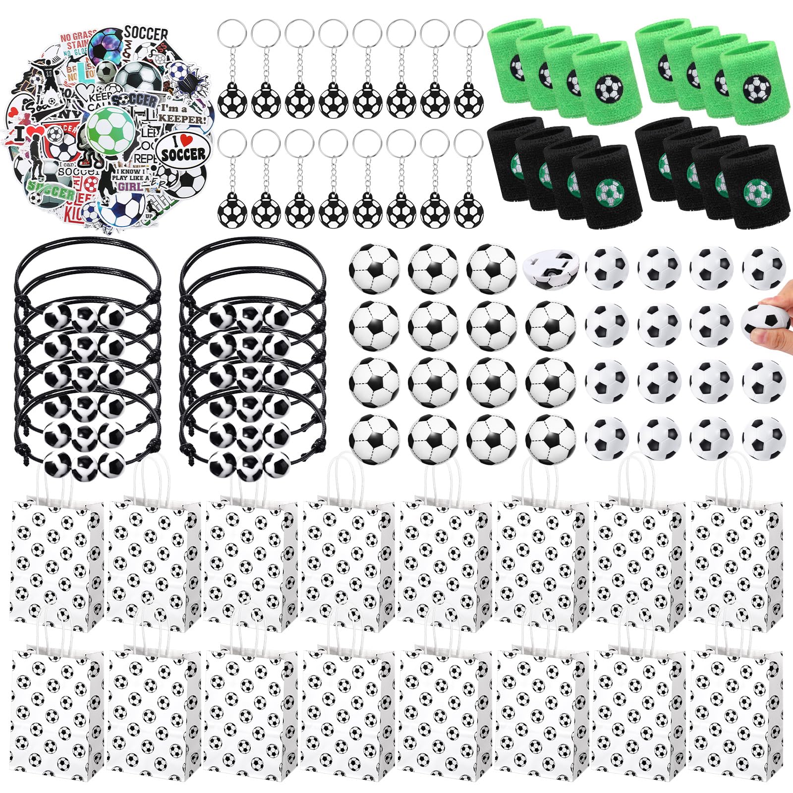 Aoriher 162 Pcs Soccer Party Favors, Soccer Party Gift Goodie Bag Fillers Foam Soccer Balls Tattoo Stickers Keychains Sticker Charm Bracelets Sport Wristband Pull Back Cars for Boy Girl Party Supplies