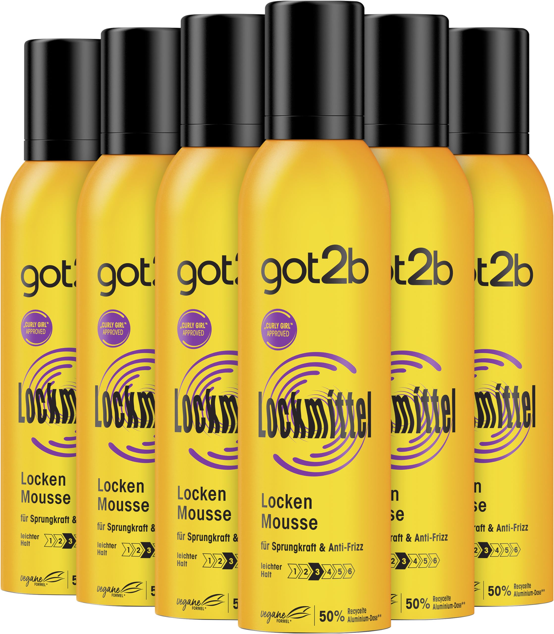 got2b Schwarzkopf Lockmittel Schaumfestiger (6x 250 ml) Locken Mousse mit Halt 3 für definierte Locken und Sprungkraft, bändigt abstehende Haare, mit Anti-Frizz-Wirkung
