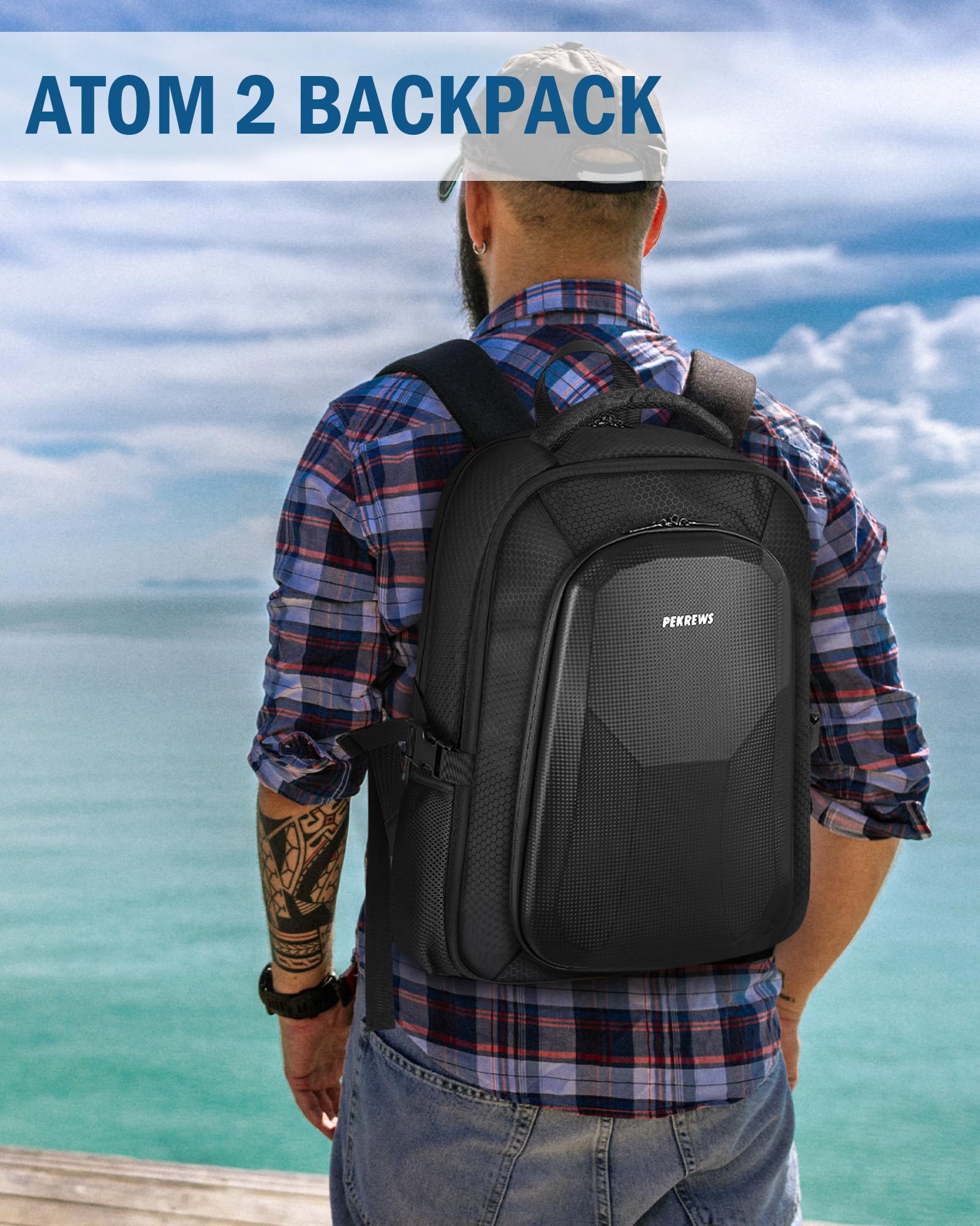 PEKREWS Atom 2 Tasche, Erweiterbar Rucksack für Potensic RC PTD 1 Controller, Hartschale Tragetasche Wasserabweisende Reisetasche für 15,6 Zoll Laptop, Fly More Combo und Drohne Zubehör