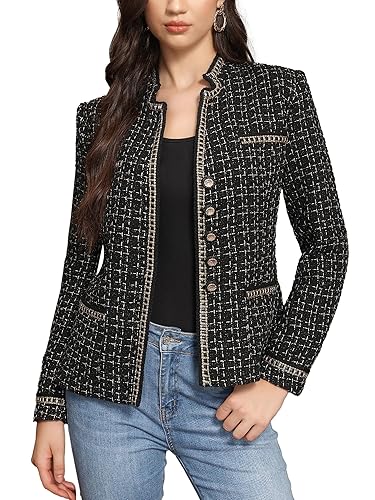 Womens Stand Notch Lapel Suit Jacket Long Sleeve Fully Lined