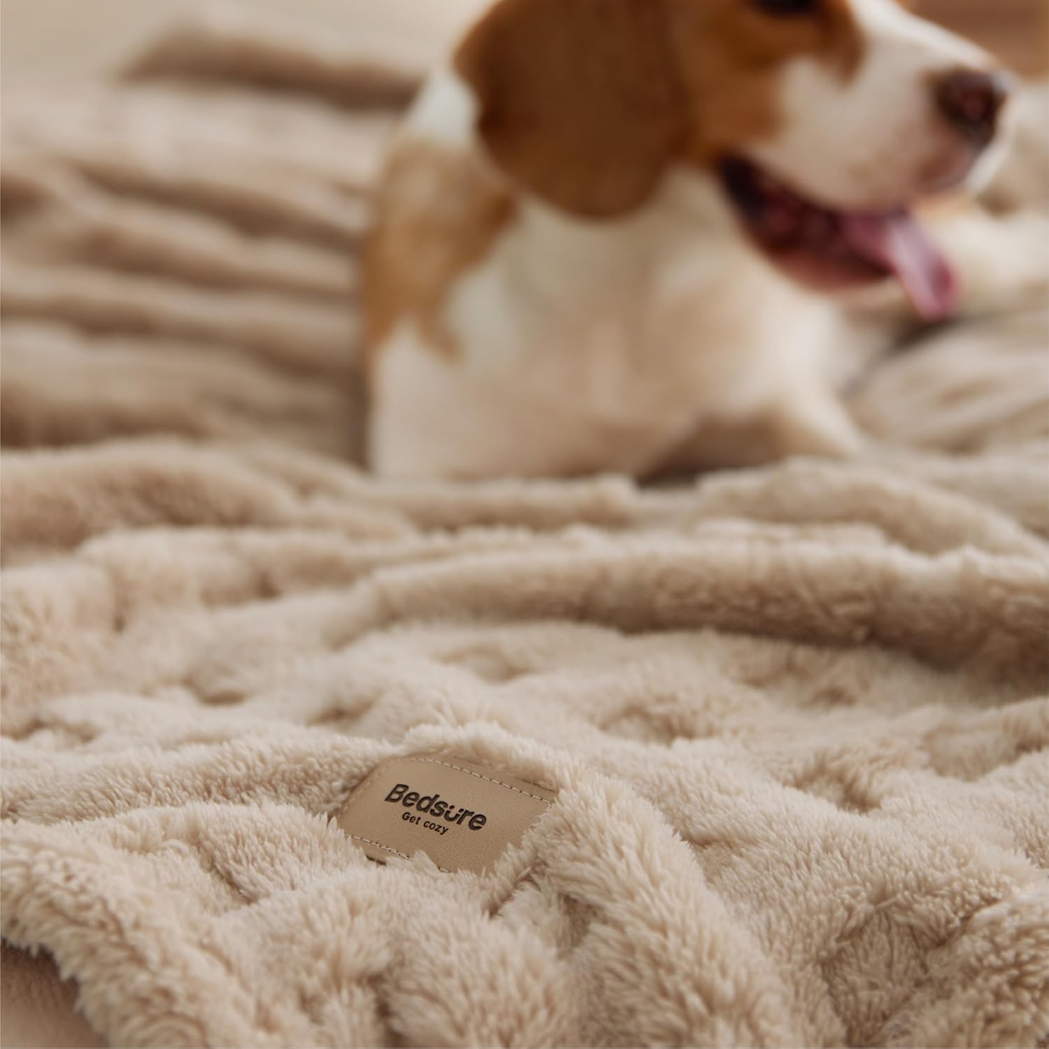 Bedsure Waffle Couch Throw Blanket - GentleSoft Fleece Cozy Blanket for Sofa Bed Room Decor, Super Fluffy Checkered Throw for Women Girls, Warm Cute All Season Gift, Tan, 50x60 Inches - Image 6