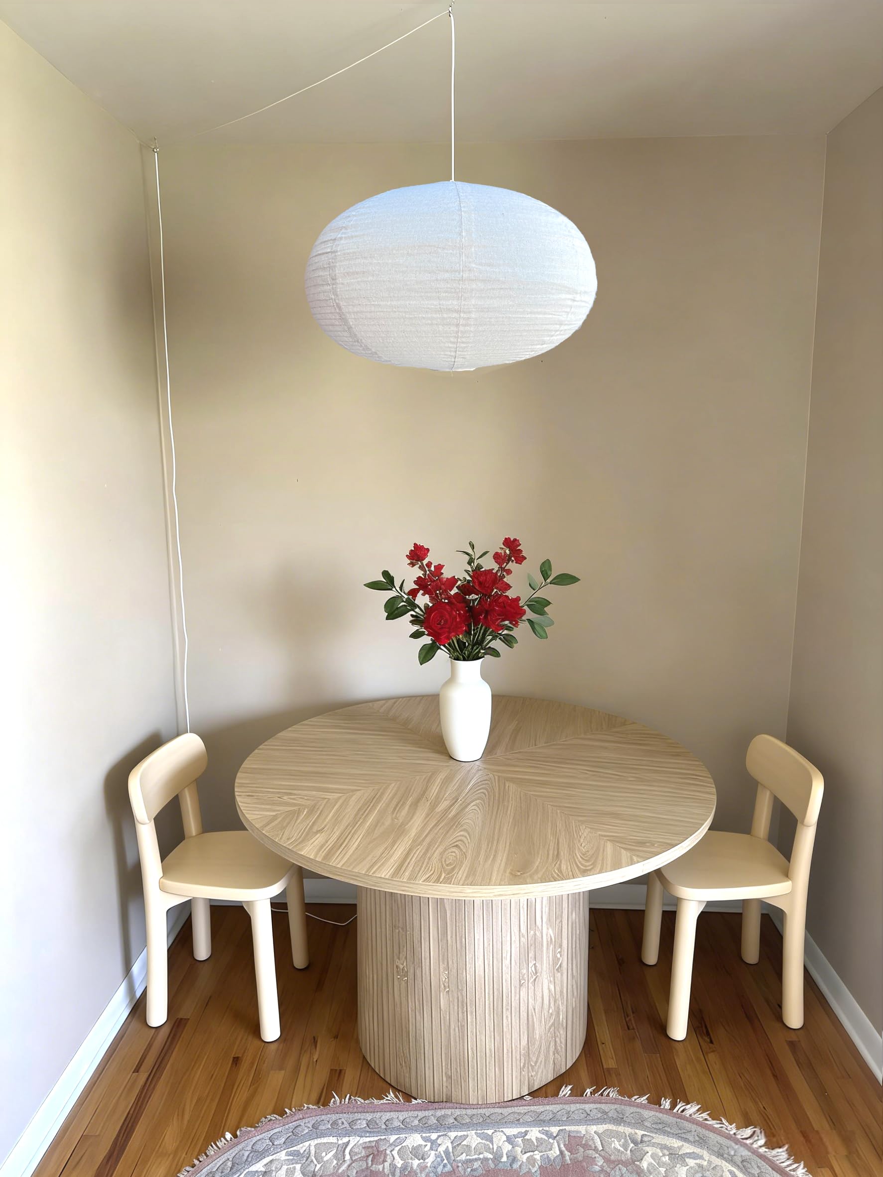 Leinen-Lampenschirm, oval, hängend, Kronleuchter, Lampenschirm, 50 cm, kann Lampenschirm aus Papier ersetzen, minimalistischer Stil, Boho-Stil, Leinen, für Schlafzimmer, Wohnzimmer, Flur, Dekoration