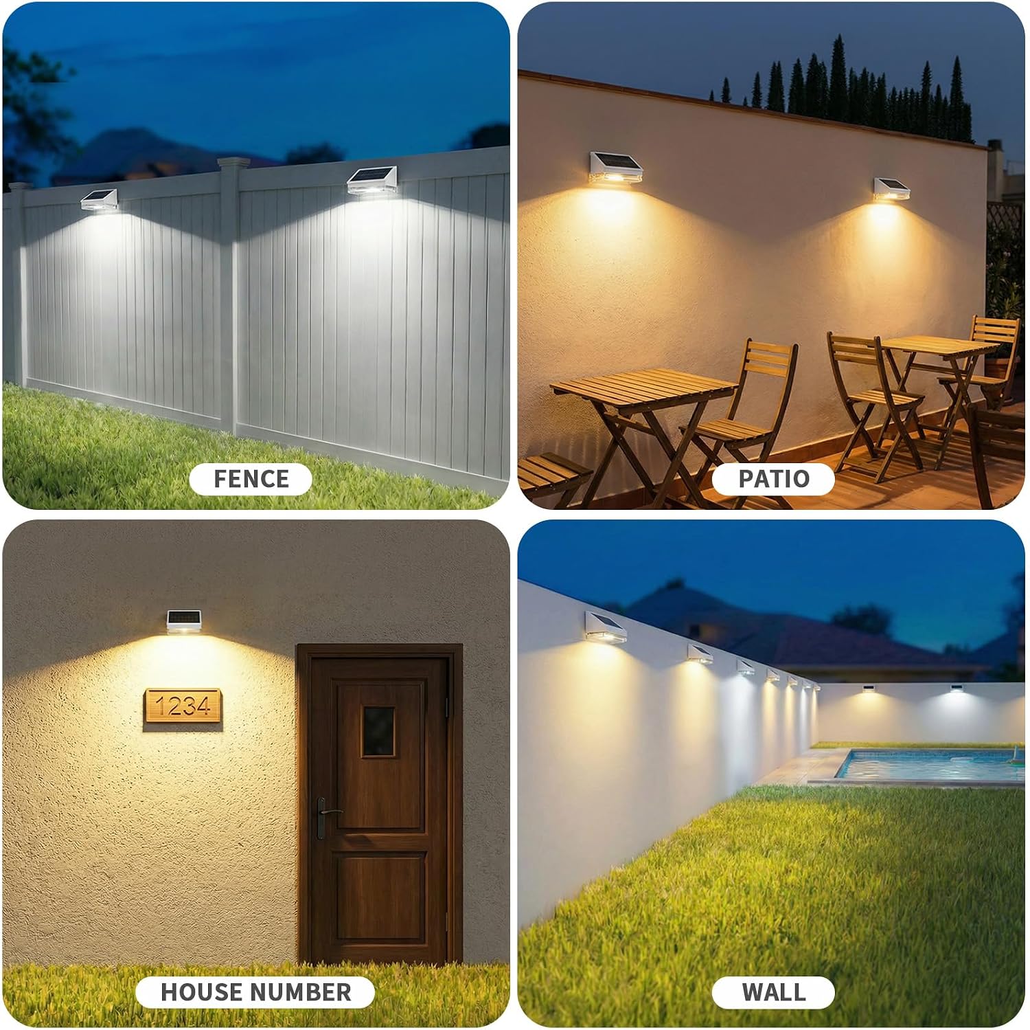 NIORSUN Solar Fence Lights 16 Pack, Outdoor Solar Lights with 3 Color Temperatures, IP65 Waterproof Wide-Angle LED Lighting for Fence, Patio, Yard, Deck, Wall, Garden (White) image 2
