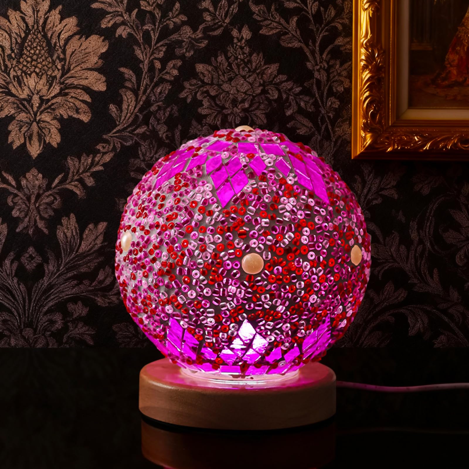 wpdash Moroccan Turkish Table Lamp LED Moroccan Lamp with Dimmer 5V USB Powered Mosaic Light Romantic Home Exotic Style Bar Dining Room Decoration Unique Gift(Maroc - Pink, Maroc) — image 1