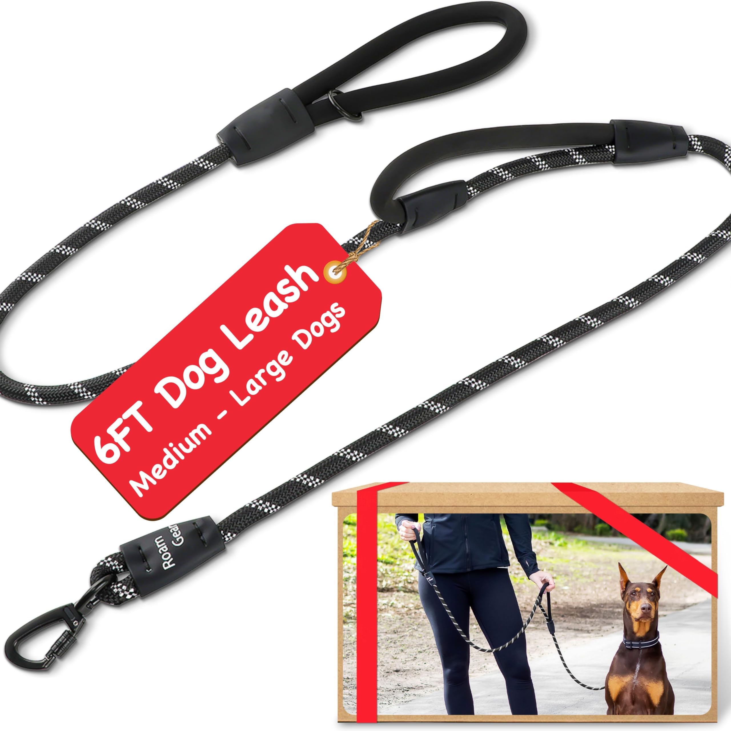 NTR Heavy Duty Large Dog Leash, 30FT Reflective Dog Leash with Swivel Lockable Hook and Comfortable Padded Handle, Puppy Leash for Walking, Hunting, C NTR Heavy Duty Dog Leash, Black 10MM 15FT Training Leash with