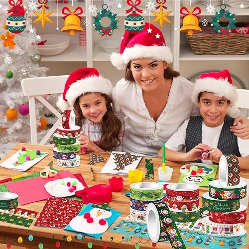 Miniatura 5 de Cinta Washi de Navidad, 12 rollos de cinta washi de Papá Noel, juego de cinta de embalaje, cinta adhesiva adhesiva de papel decorativo, cinta