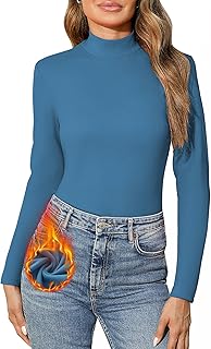 Camiseta Térmica Cuello Alto Mujer Camisetas Manga Larga Ropa Interior Jersey Algodon con Cuello Vuelto Invierno Corte Ajustado Basica Top