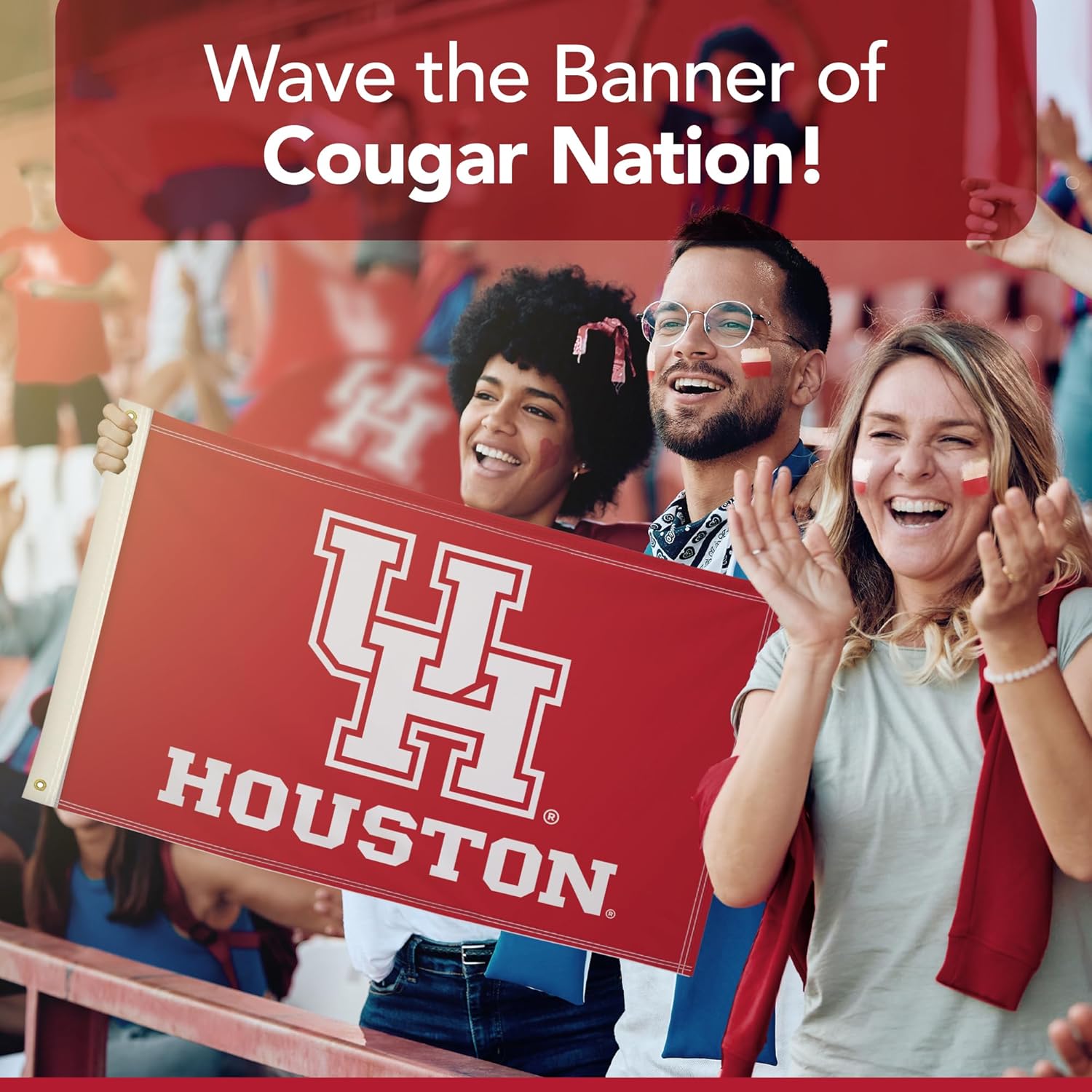 Houston Cougars College Sports Printed Flag - NCAA Licensed - Nylon - School Banner (White, Red) (2' x 3') - Image 6