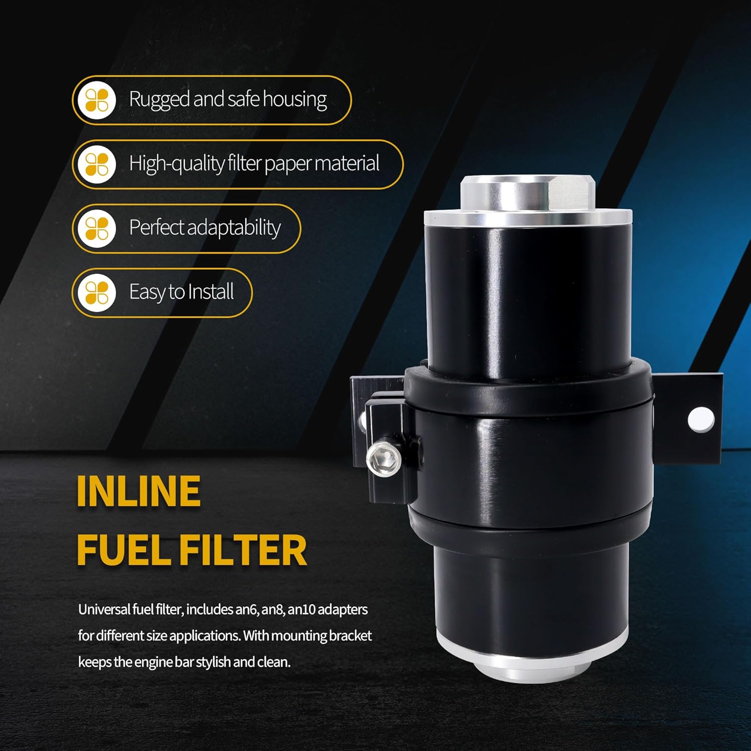 Inline Fuel Filter with 6AN 8AN 10AN Adapter&Bracket Clamp 50MM Universal