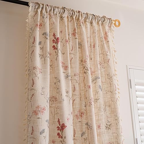 Miniatura 3 de STACYPIK Cortinas rústicas florales para ventana, cortinas semiopacas transpirables de 63 pulgadas de largo, 2 paneles lavables, cortinas filtrantes
