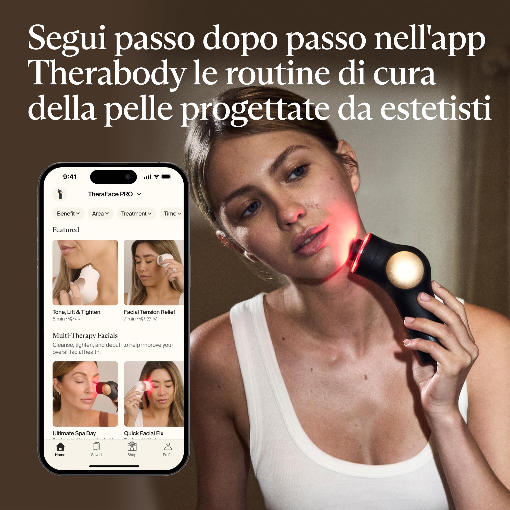 TheraFace Pro, massaggiatore facciale portatile, dispositivo elettrico compatto per la cura del viso e della pelle, trattamento microcorrente 8 in 1 e anelli per terapia della luce a LED, nero