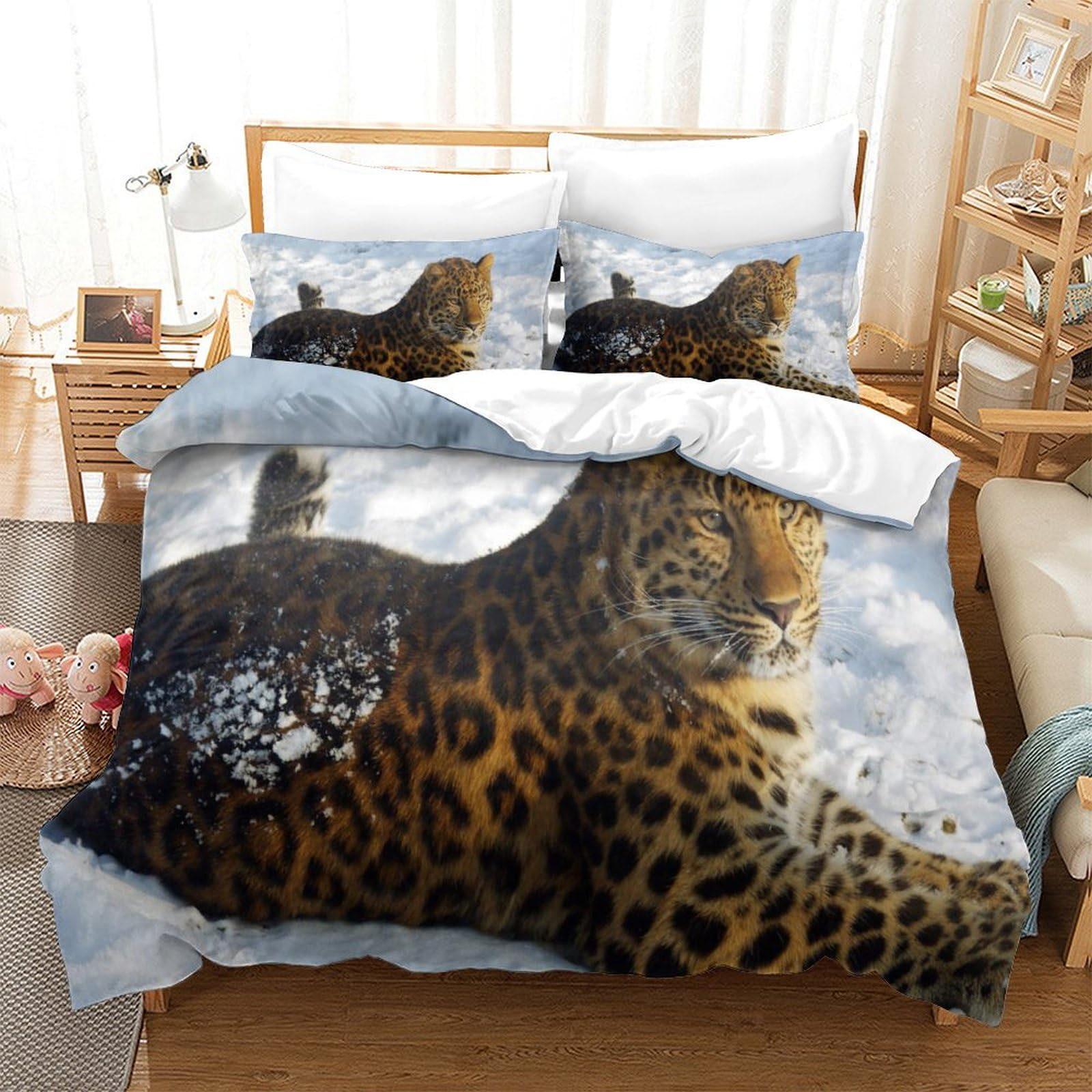 P1s9u7w5y Jaguar-8 3D Printed Leopard Animal Duvet Cover Set 3Pcs Microfiber Cheetah Bedding Set King（220X240cm）
