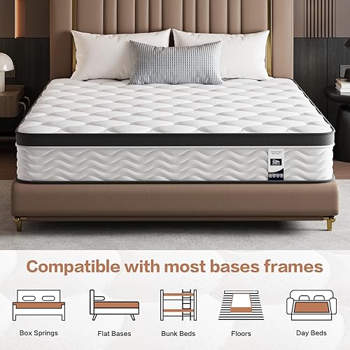 Miniatura 9 de Colchón de tamaño King, colchón híbrido de espuma viscoelástica de firmeza media y resortes de bolsillo, colchón tamaño King de 12 pulgadas en una