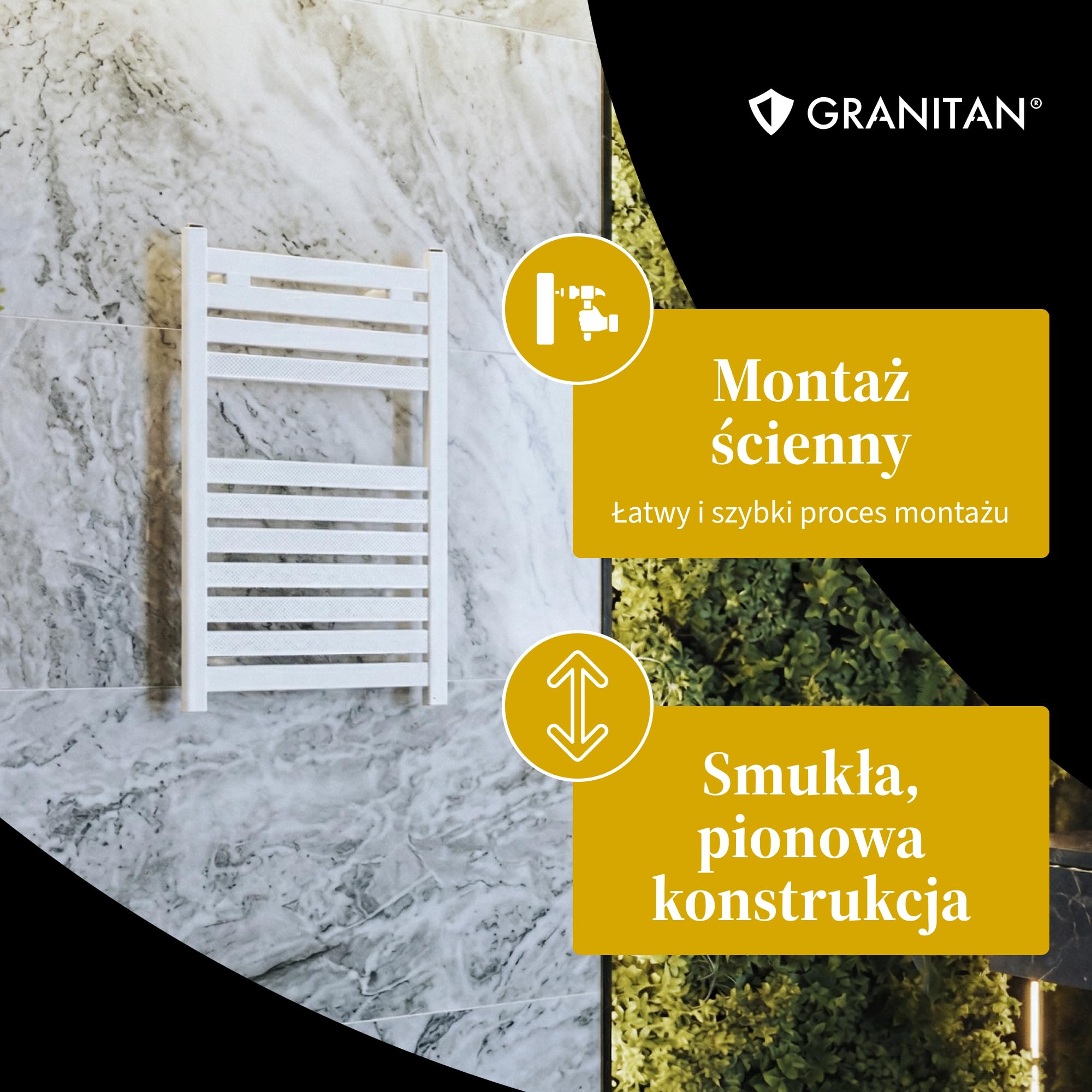 Granitan Grzejnik Łazienkowy ENZO 80x50 cm, Złoty, 327W
