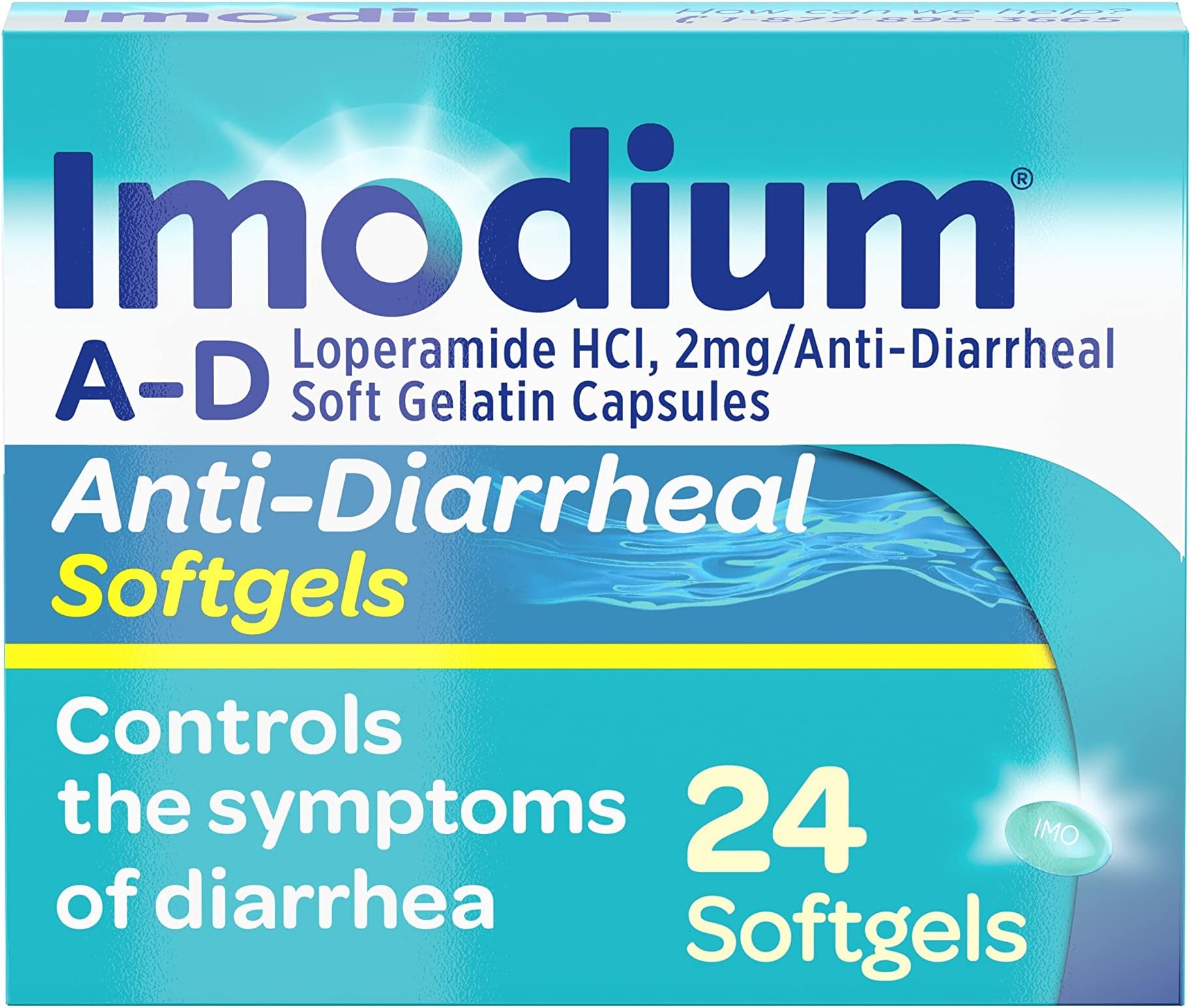 Imodium A-D Fast-Acting Anti-Diarrheal Softgels, Loperamide HCl 2 mg, Travel Essential Diarrhea Relief Medicine for Adults, 24 Count, Anti Diarrhea Pills,Easy to Swallow, for Ages 12+