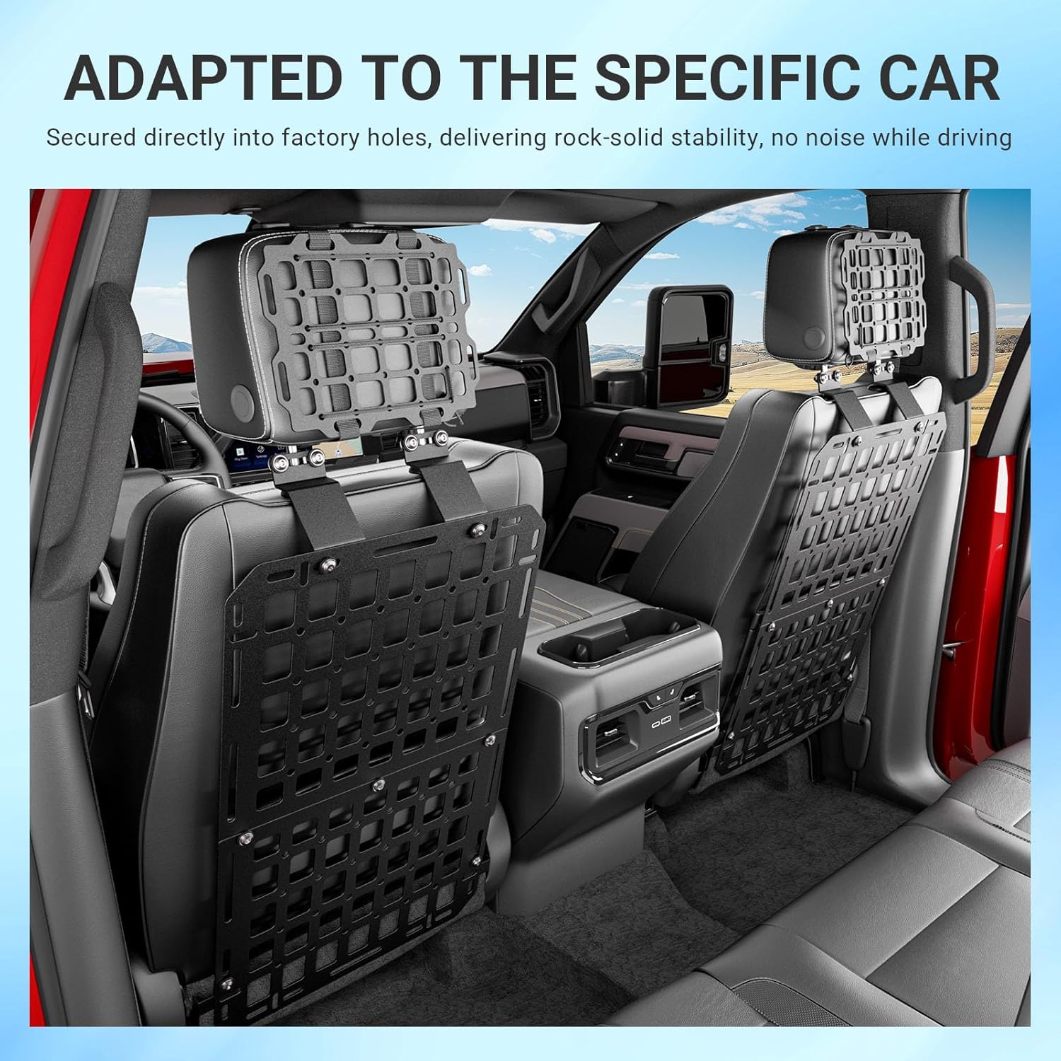 SZYANG Seat Back Molle Panel Compatible with 2019-2026 Chevy Silverado GMC Sierra Headrest Organizer for 2 Seats Molle Panel Replacement for 2019-2026 Chevy Silverado Accessories