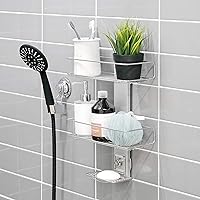 Vista 4 de Bath Beyond BATHBEYOND - Estante de ducha con ventosa de acero inoxidable 400, ajustable, sin perforaciones y adhesivo extra adhesivo para una