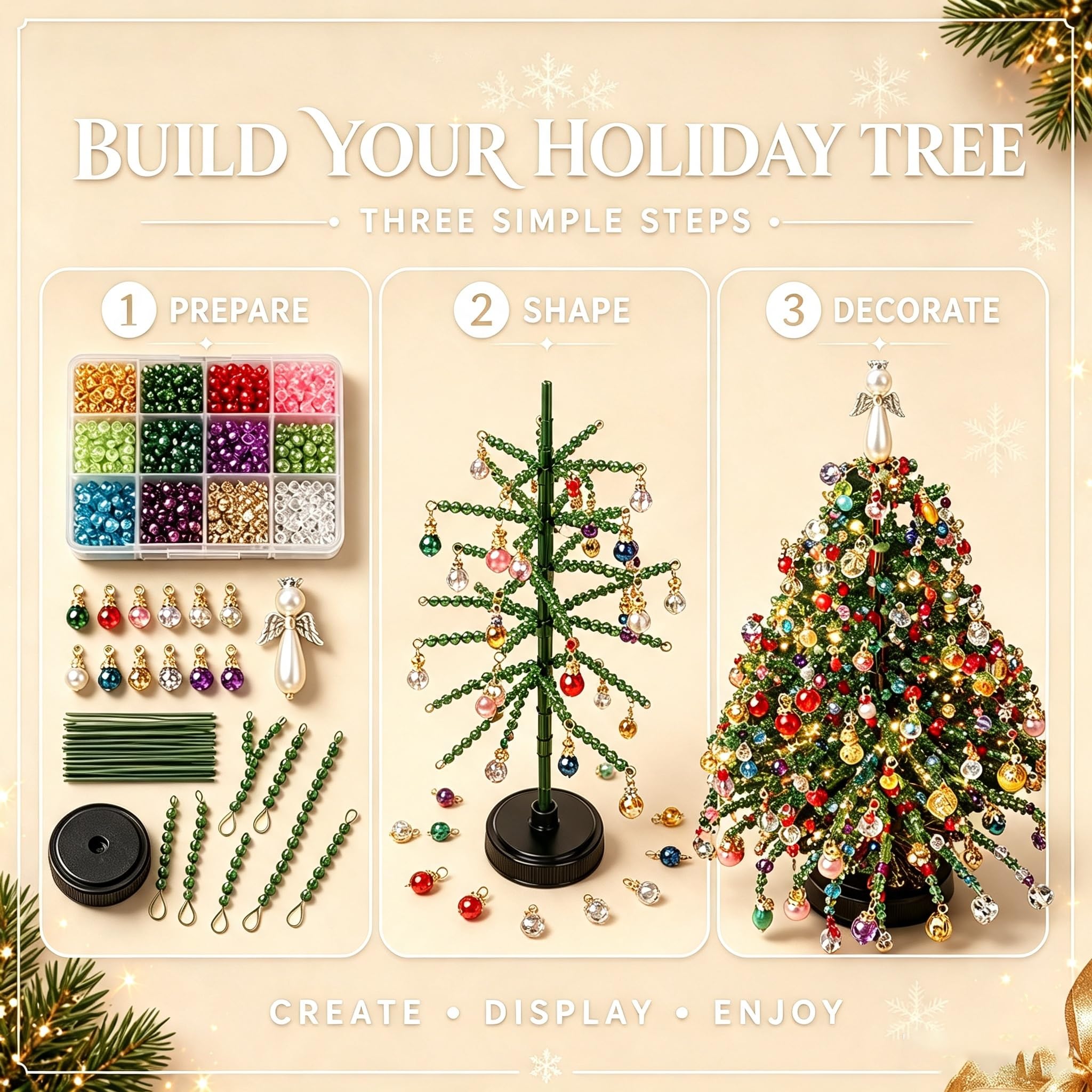 Kit per albero di Natale con perline fai da te, set di artigianato di Natale in cristallo