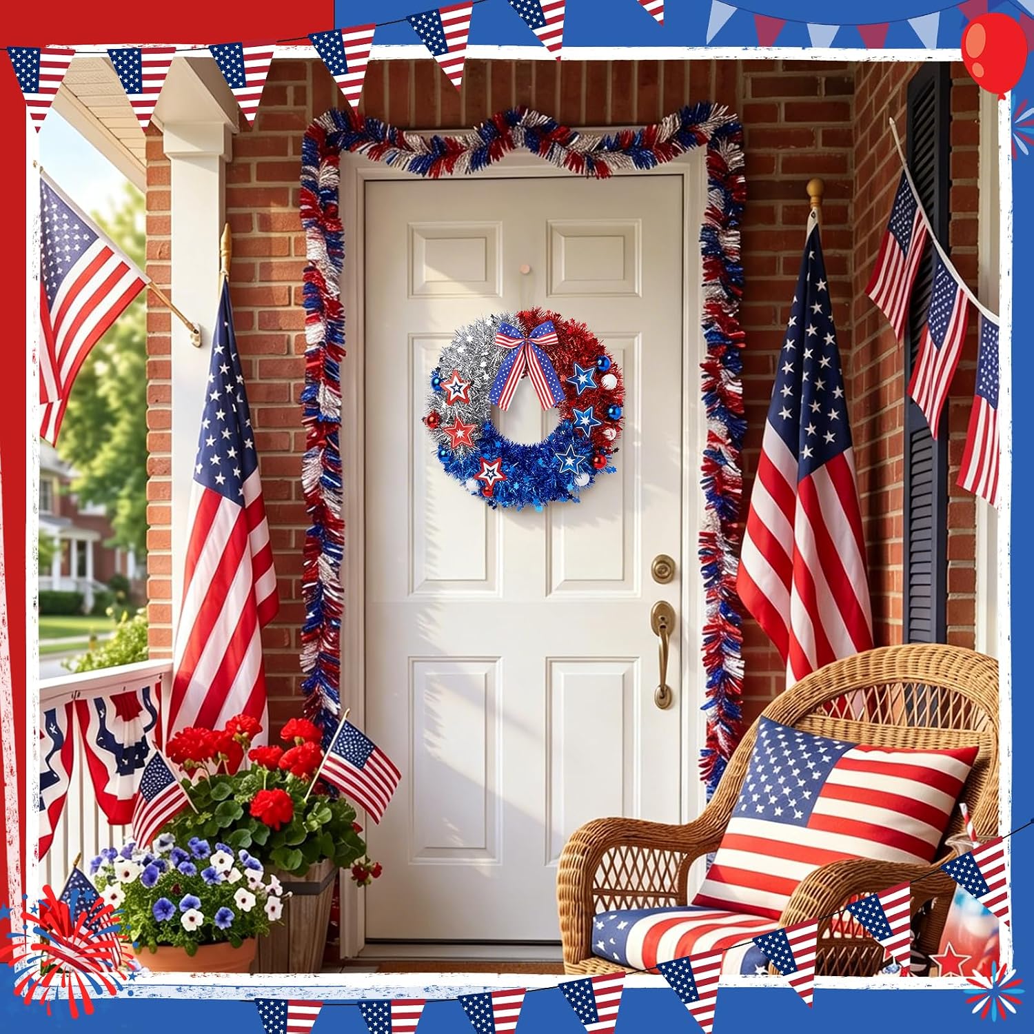 Yinder 3 Pcs Patriotic Wreaths for Front Door 11.81 Inches 250th Anniversary 4th of July Red White Blue Wreath Independence Day Memorial American Garland Decor for Indoor Outdoor Party Supplies
